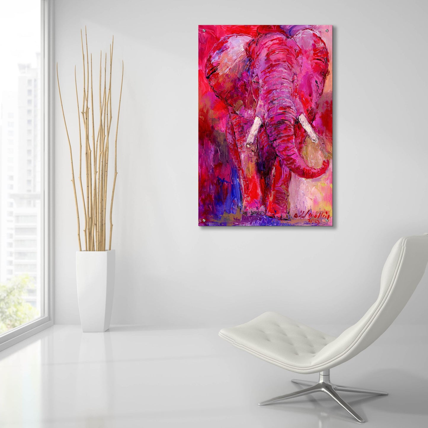 Epic Art 'Pink Elephant' by Richard Wallich, Acrylic Glass Wall Art,24x36