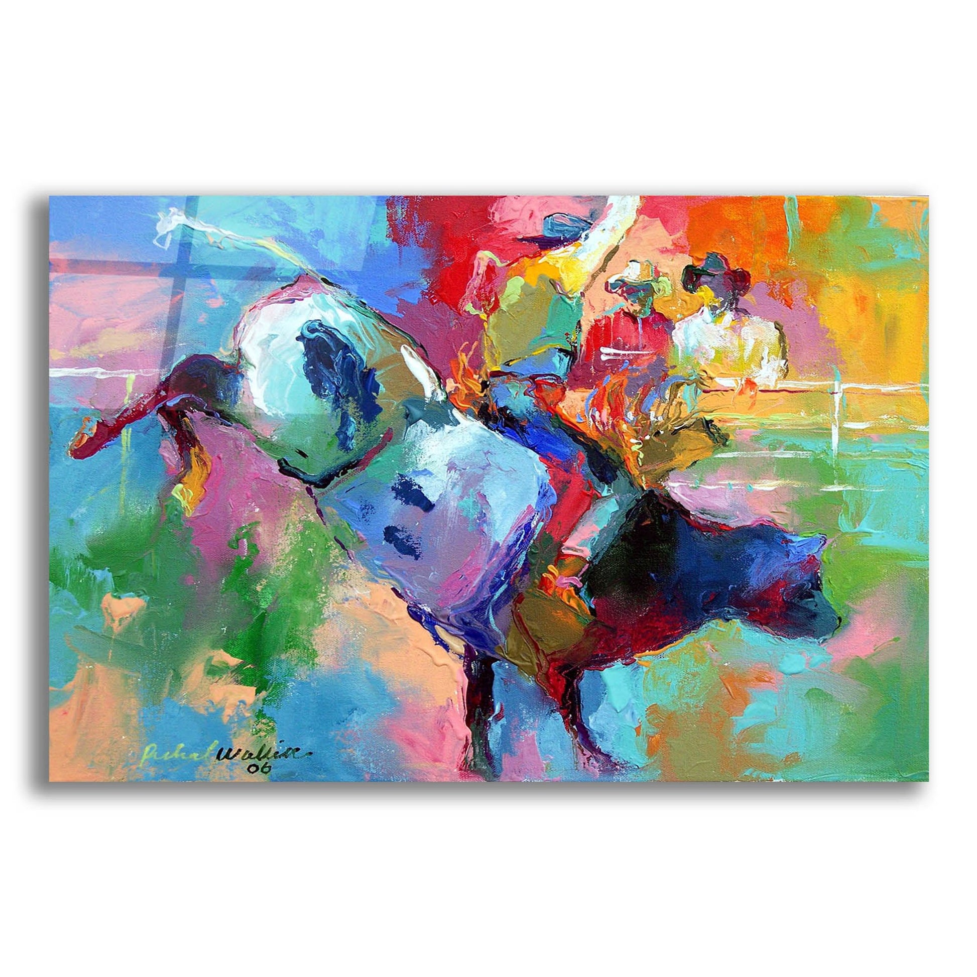 Epic Art 'Bull Riding' by Richard Wallich, Acrylic Glass Wall Art,24x16