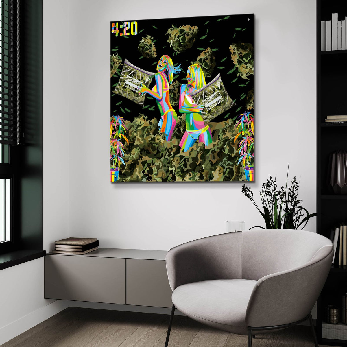 Pillow Fight by Bob Weer - 36x36 acrylic wall art in a room