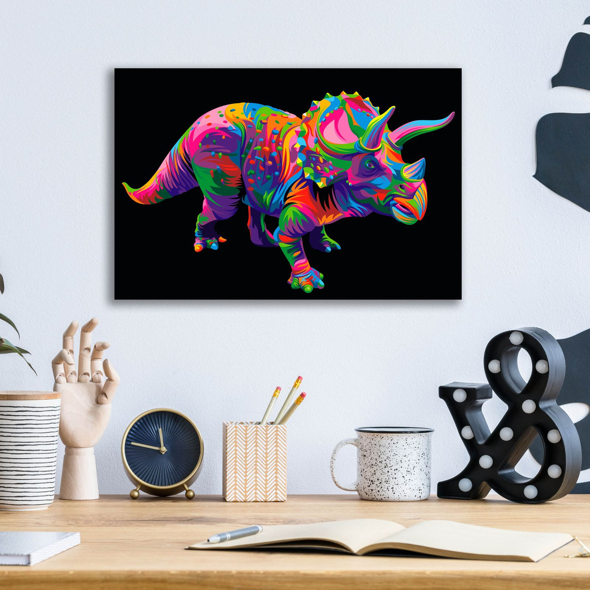 Triceratops by Bob Weer - 16x12 acrylic wall art in a room