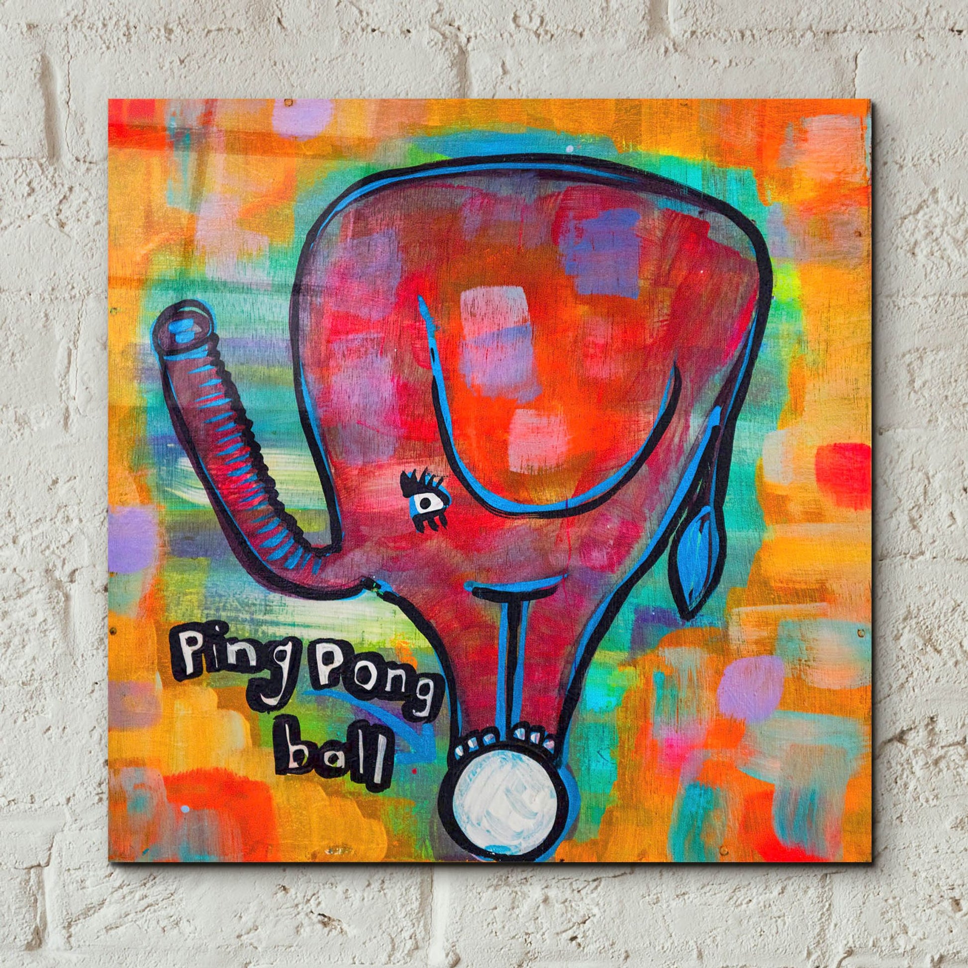 Epic Art '4331 Elephant Ping Pong Ball' by Zwart, Acrylic Glass Wall Art,12x12