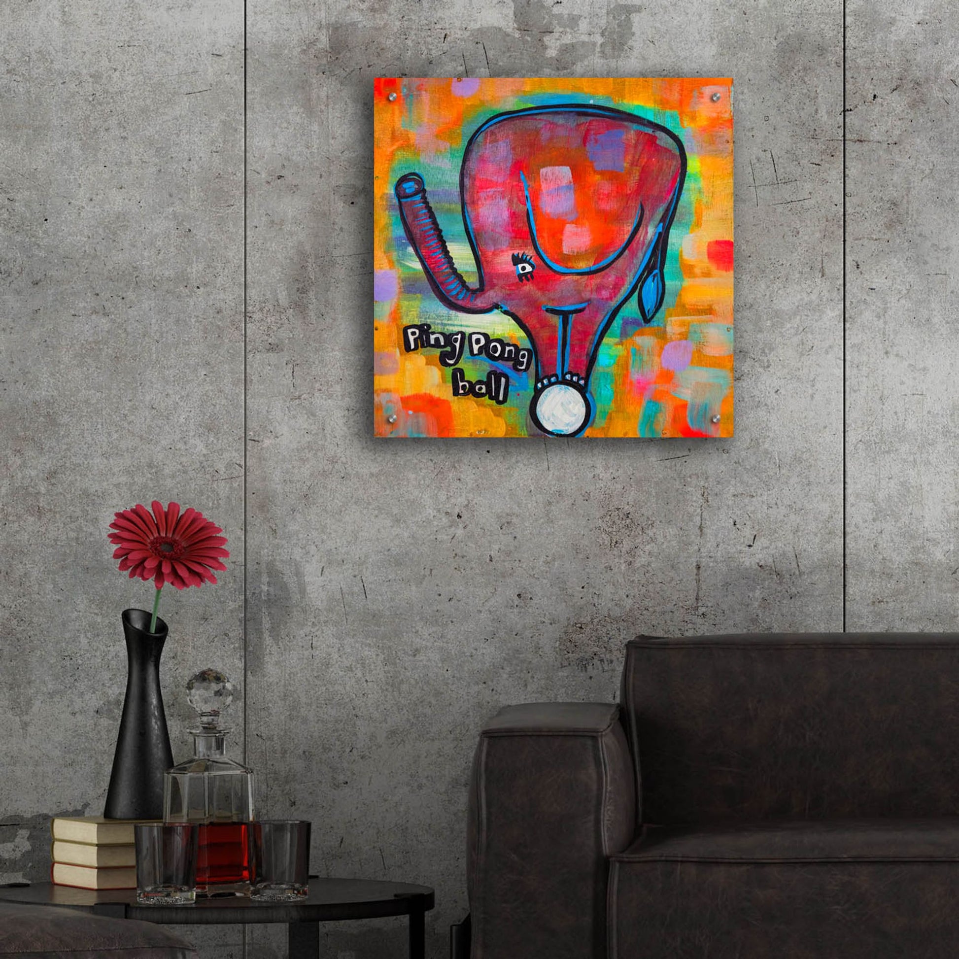 Epic Art '4331 Elephant Ping Pong Ball' by Zwart, Acrylic Glass Wall Art,24x24