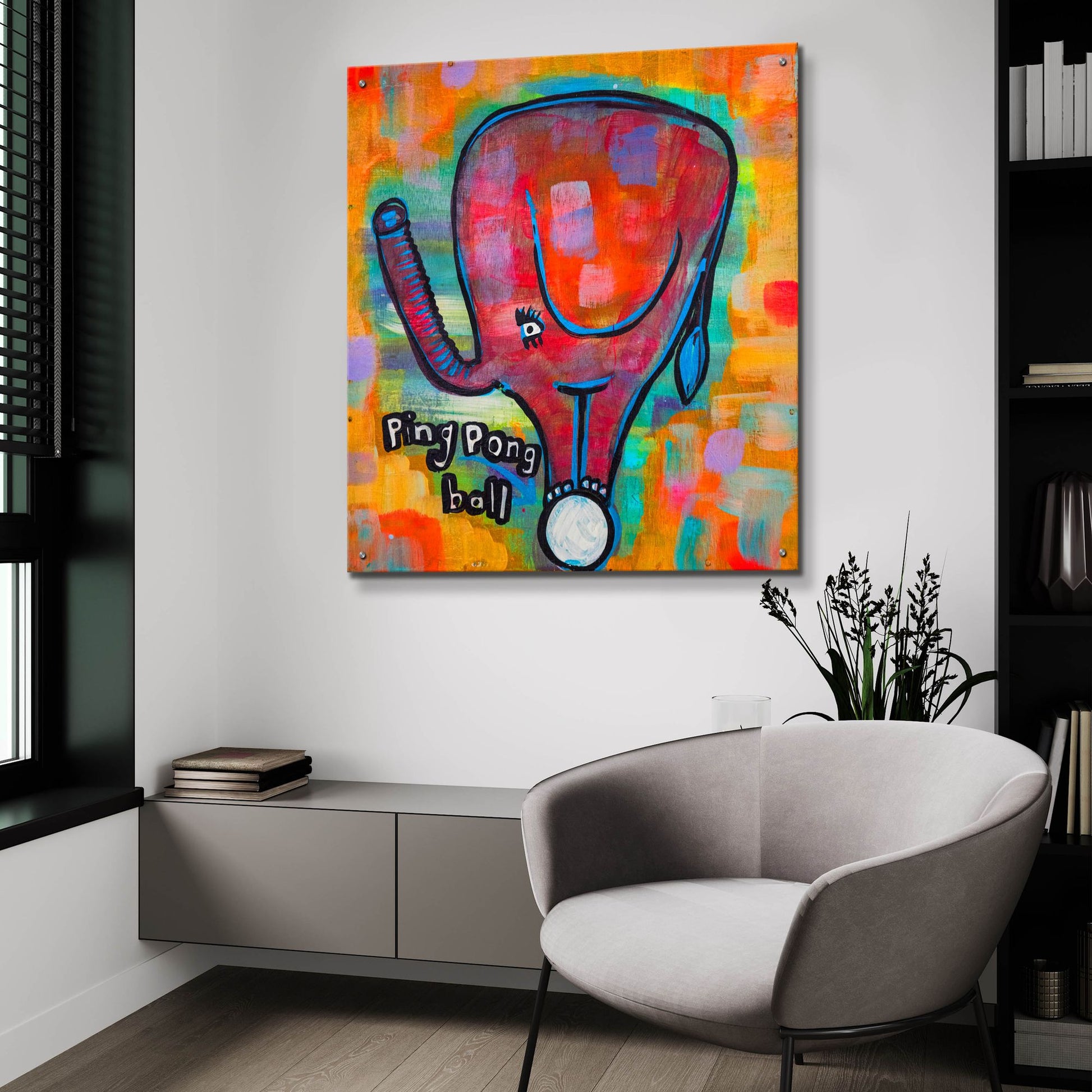 Epic Art '4331 Elephant Ping Pong Ball' by Zwart, Acrylic Glass Wall Art,36x36