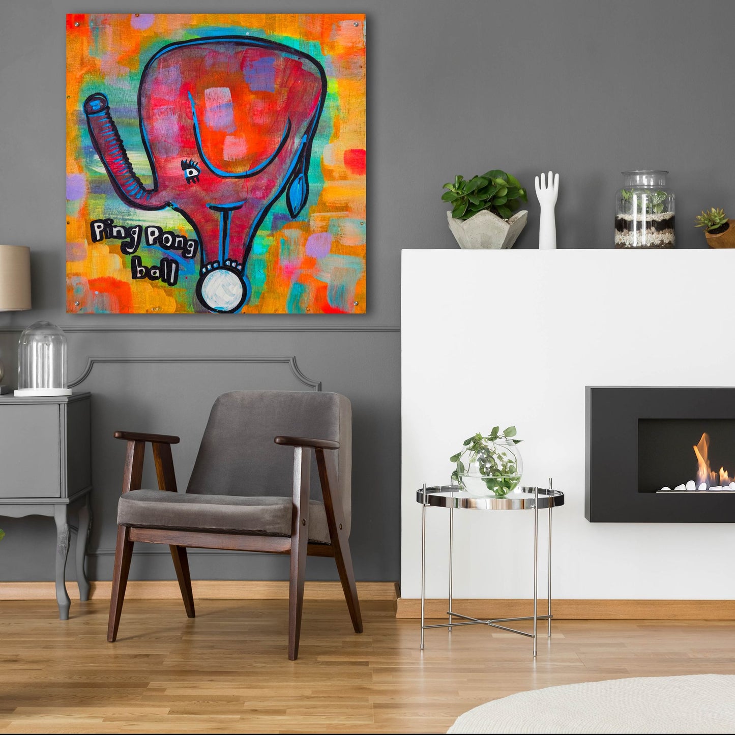 Epic Art '4331 Elephant Ping Pong Ball' by Zwart, Acrylic Glass Wall Art,36x36