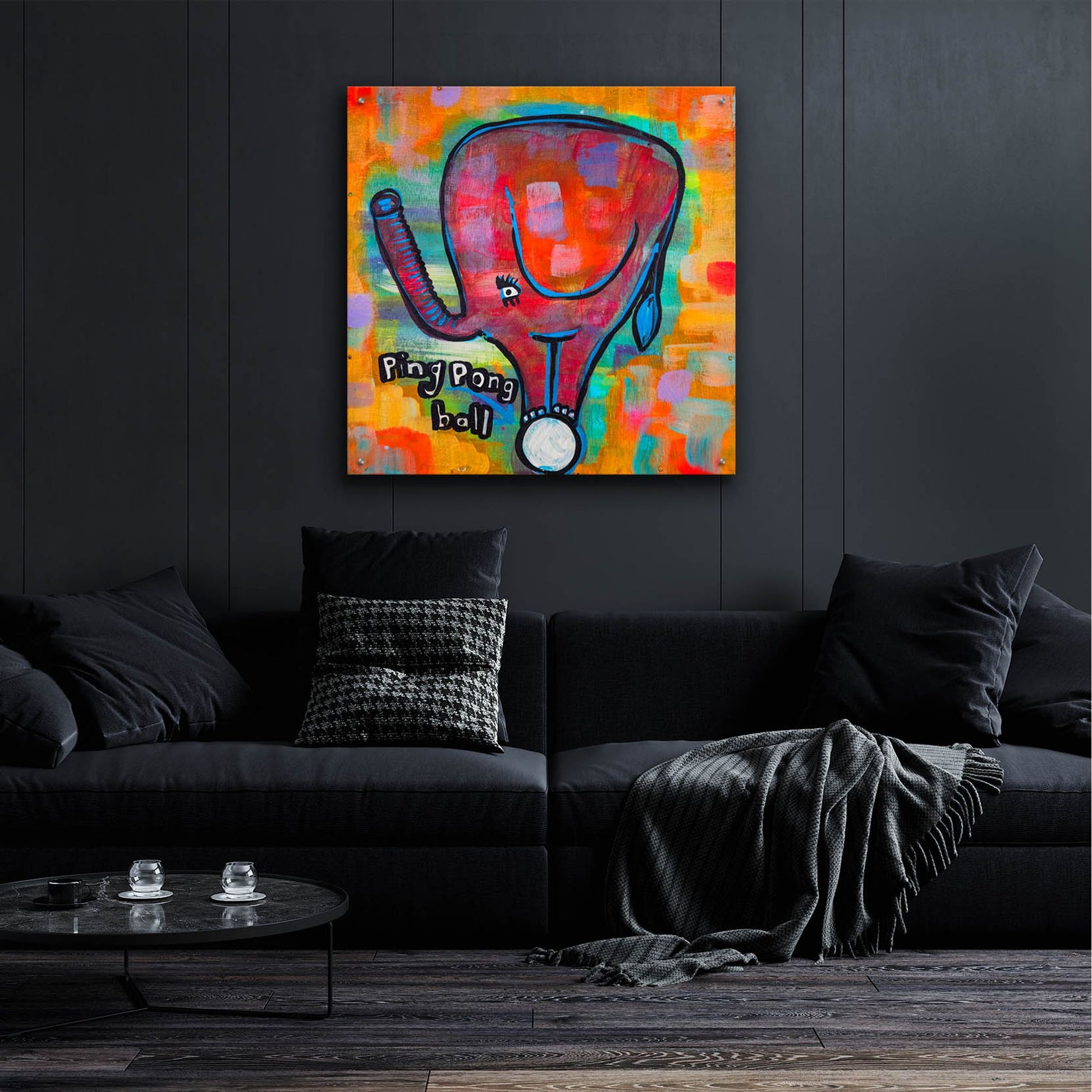 Epic Art '4331 Elephant Ping Pong Ball' by Zwart, Acrylic Glass Wall Art,36x36