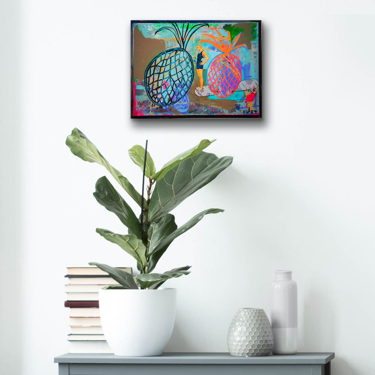 Epic Art '1115 Pineapple Boarder' by Zwart, Acrylic Glass Wall Art,16x12