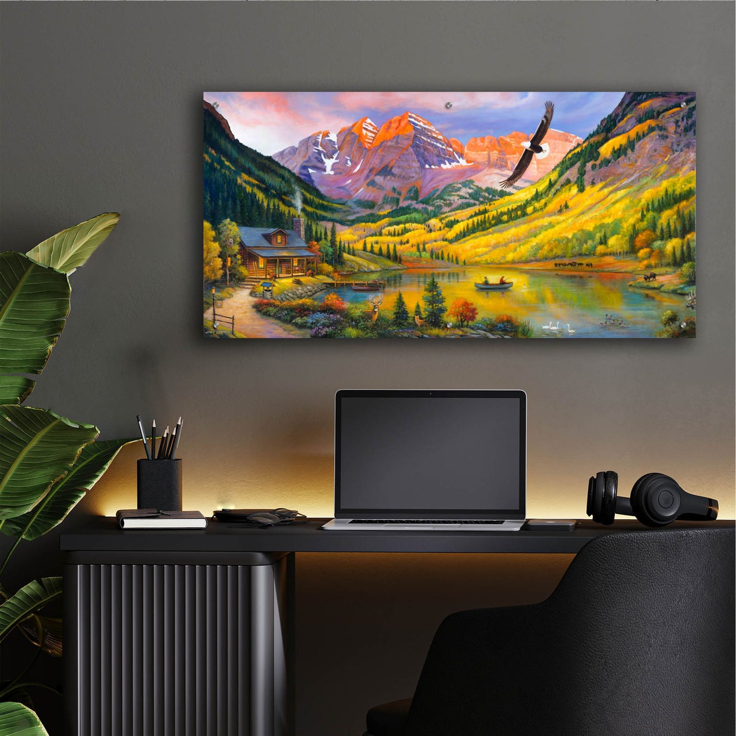 Epic Art 'Rocky Mountain Retreat' by John Zaccheo, Acrylic Glass Wall Art,48x24