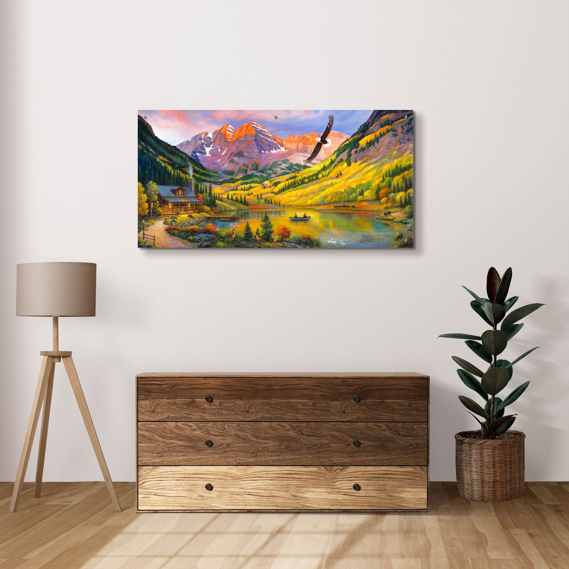 Epic Art 'Rocky Mountain Retreat' by John Zaccheo, Acrylic Glass Wall Art,48x24