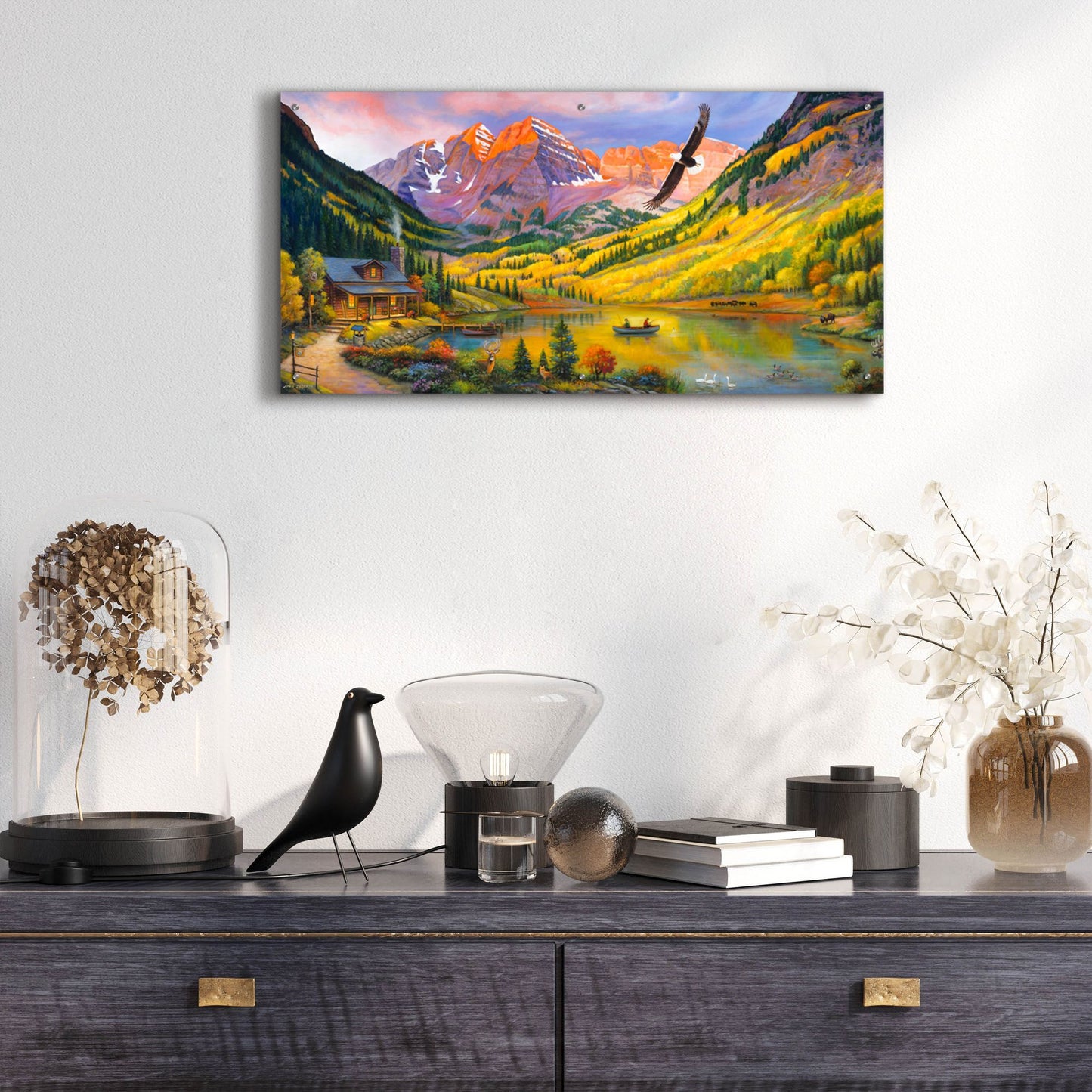 Epic Art 'Rocky Mountain Retreat' by John Zaccheo, Acrylic Glass Wall Art,48x24