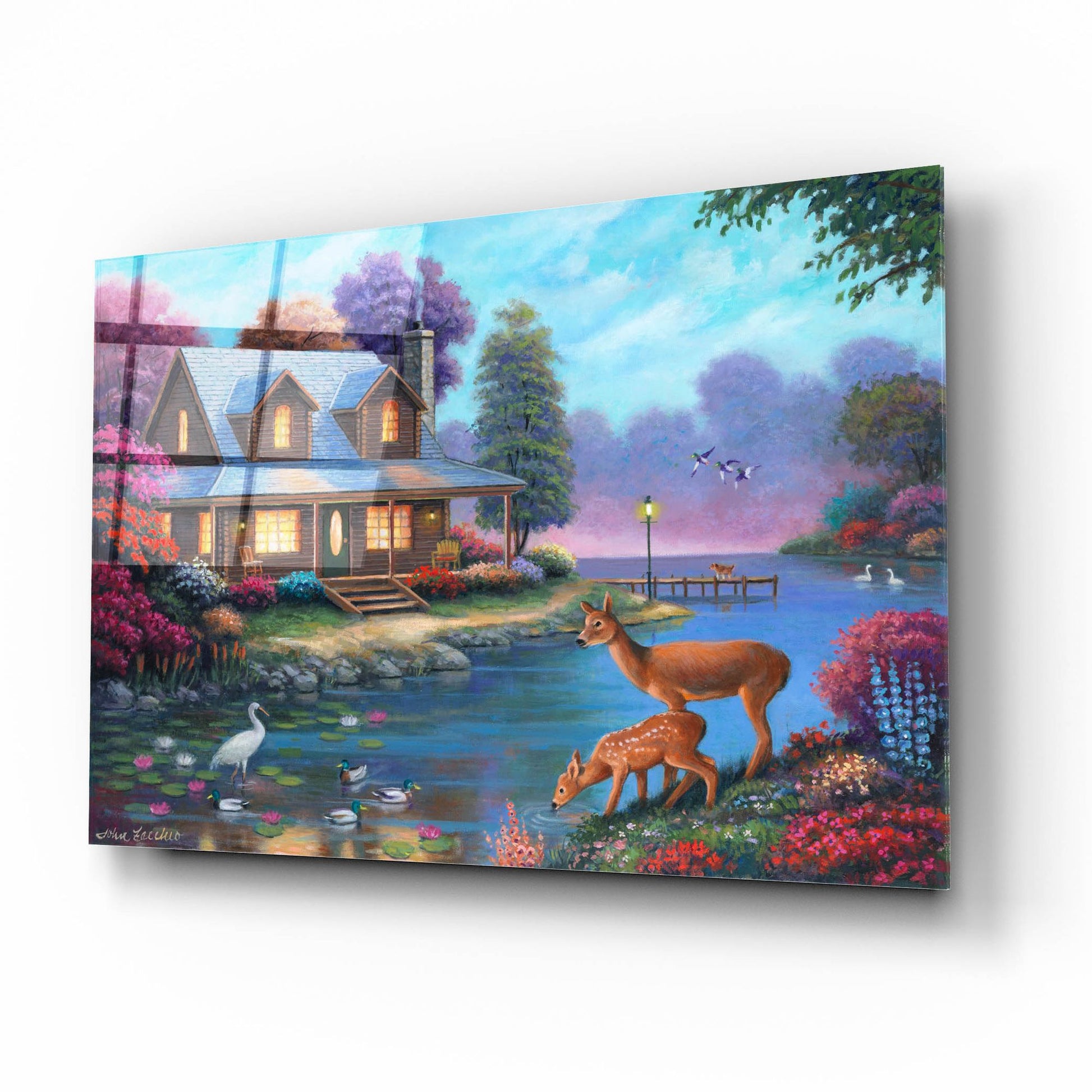 Epic Art 'Comfy Cozy Cottage' by John Zaccheo, Acrylic Glass Wall Art,16x12