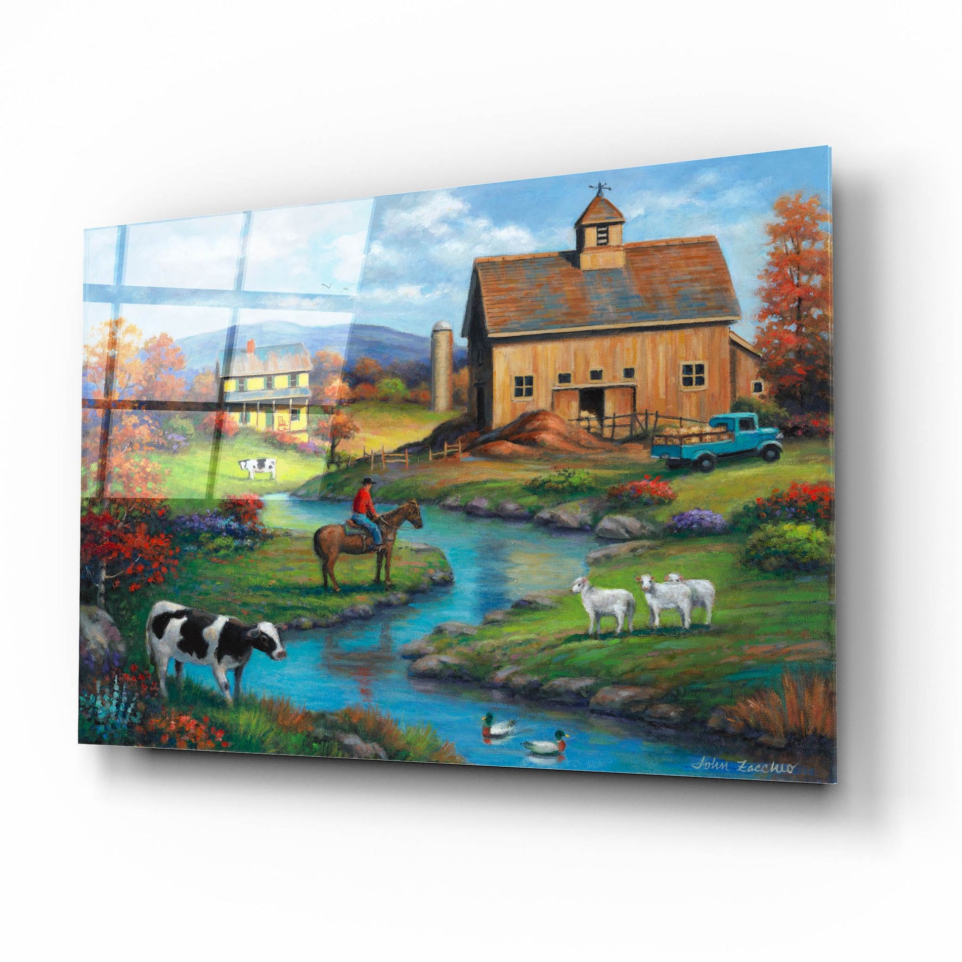 Epic Art 'Brown Barn Farm' by John Zaccheo, Acrylic Glass Wall Art,16x12