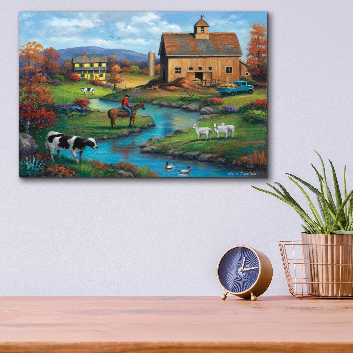 Epic Art 'Brown Barn Farm' by John Zaccheo, Acrylic Glass Wall Art,16x12