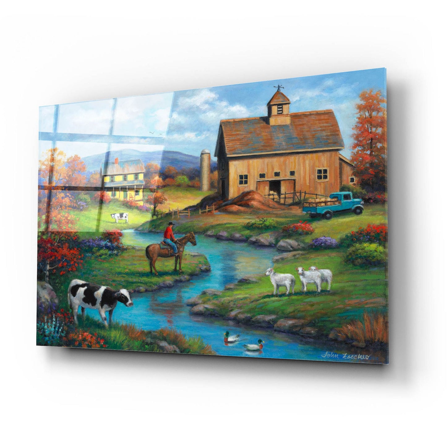 Epic Art 'Brown Barn Farm' by John Zaccheo, Acrylic Glass Wall Art,24x16