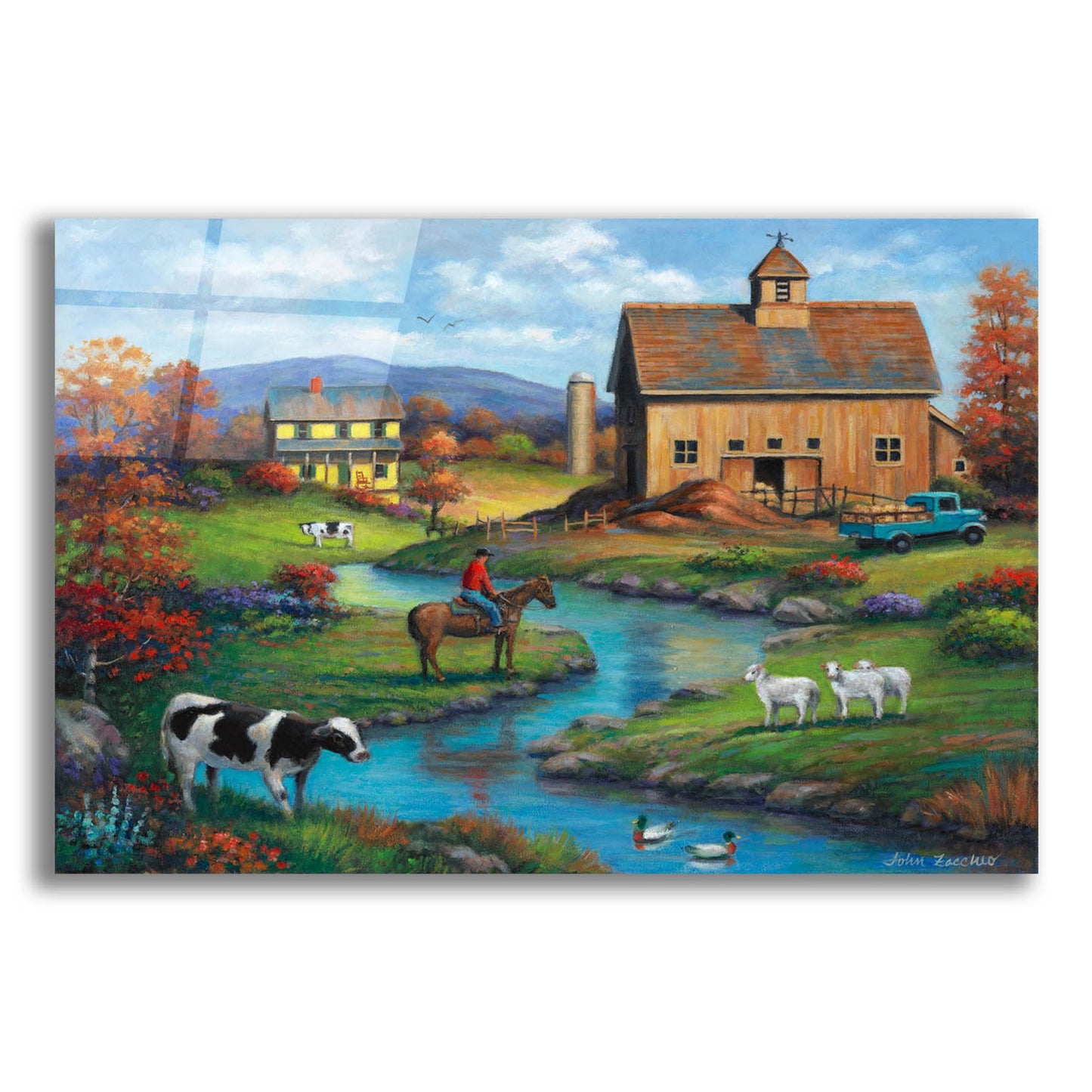 Epic Art 'Brown Barn Farm' by John Zaccheo, Acrylic Glass Wall Art,24x16