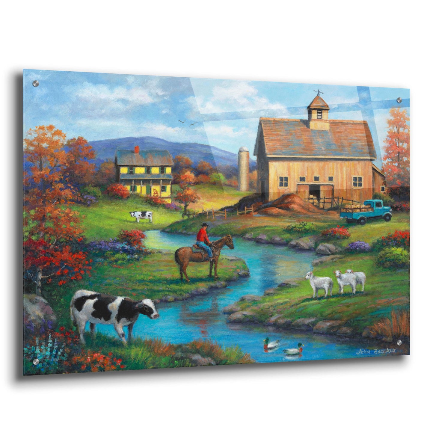 Epic Art 'Brown Barn Farm' by John Zaccheo, Acrylic Glass Wall Art,36x24