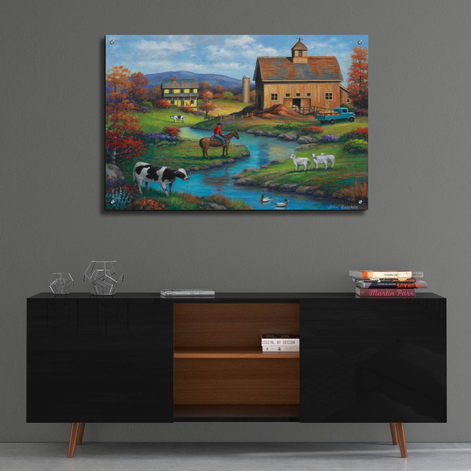 Epic Art 'Brown Barn Farm' by John Zaccheo, Acrylic Glass Wall Art,36x24