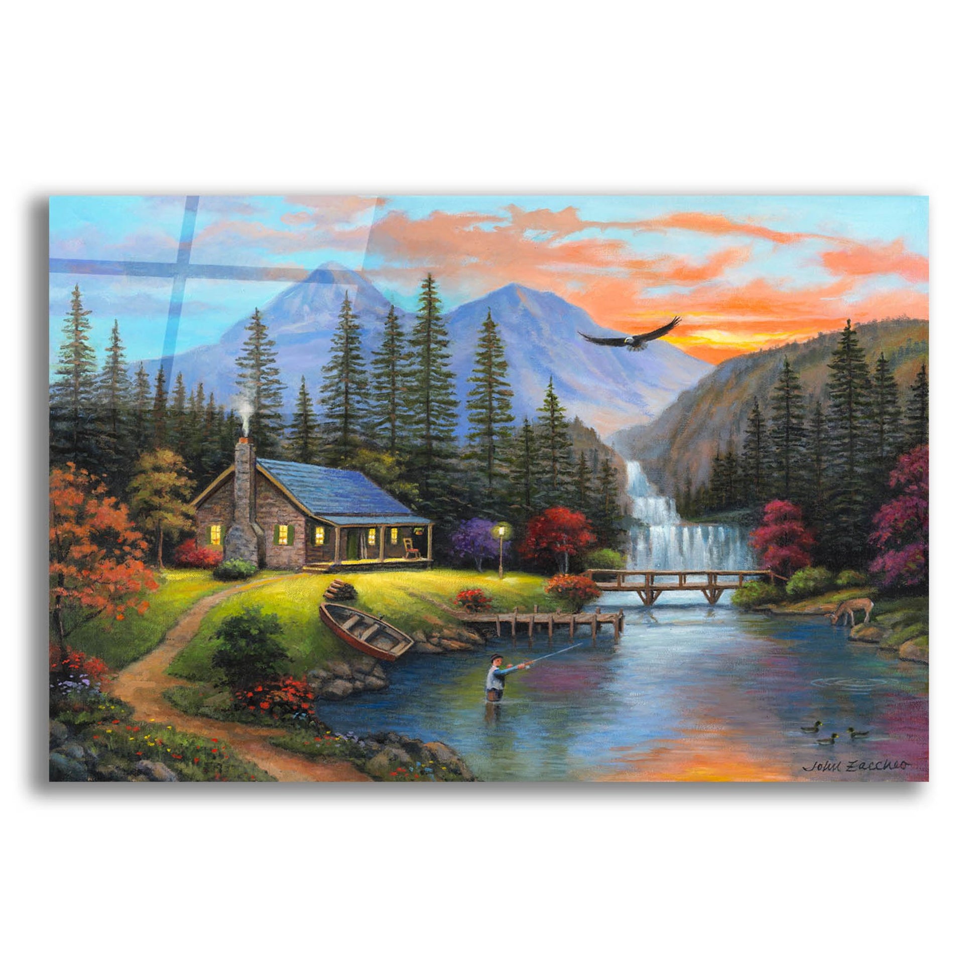 Epic Art 'Last Cast of the Day' by John Zaccheo, Acrylic Glass Wall Art,24x16