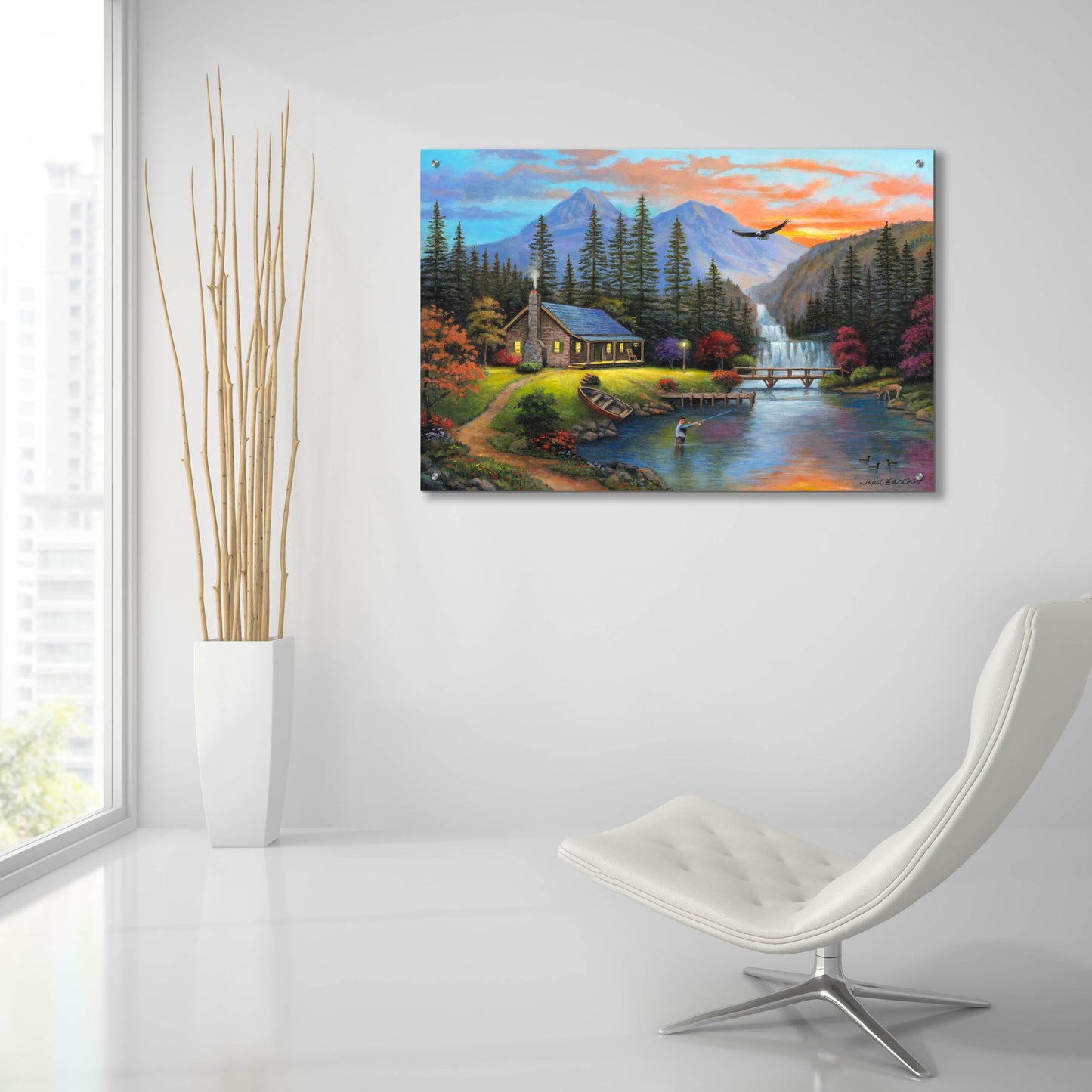 Epic Art 'Last Cast of the Day' by John Zaccheo, Acrylic Glass Wall Art,36x24