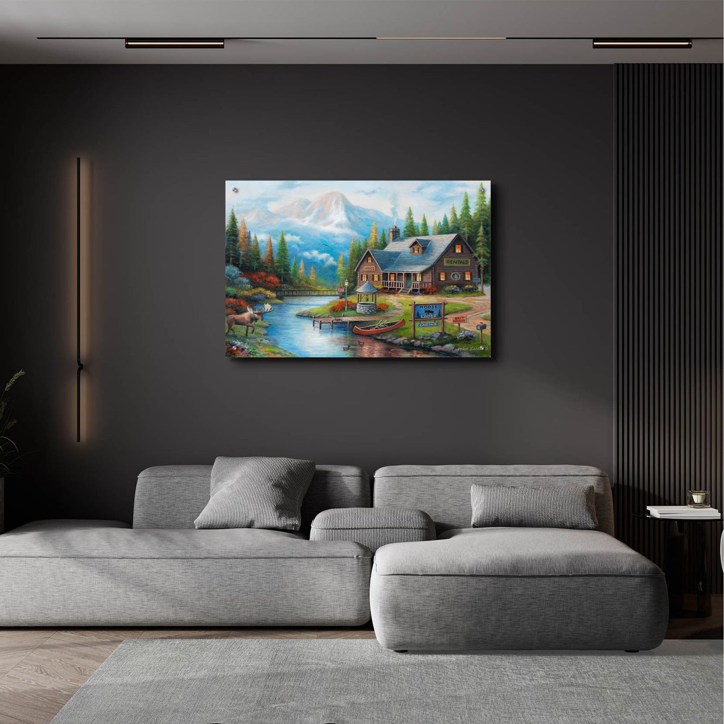 Epic Art 'Moose Creek Lodge' by John Zaccheo, Acrylic Glass Wall Art,36x24