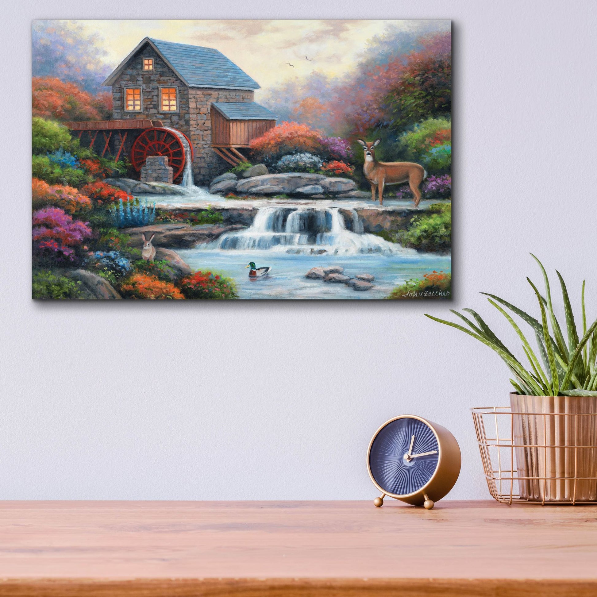 Epic Art 'A Visit to the Waterwheel' by John Zaccheo, Acrylic Glass Wall Art,16x12