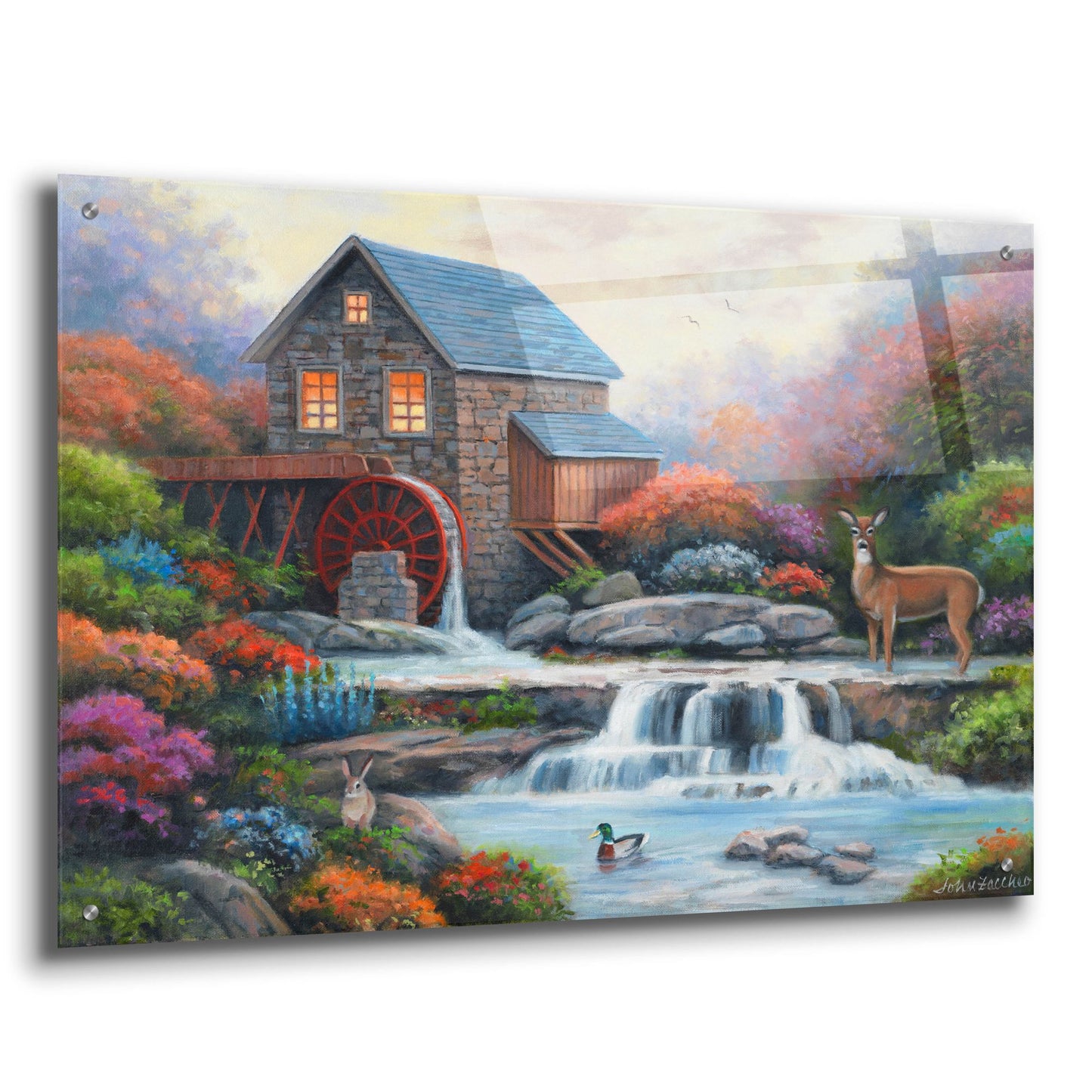 Epic Art 'A Visit to the Waterwheel' by John Zaccheo, Acrylic Glass Wall Art,36x24