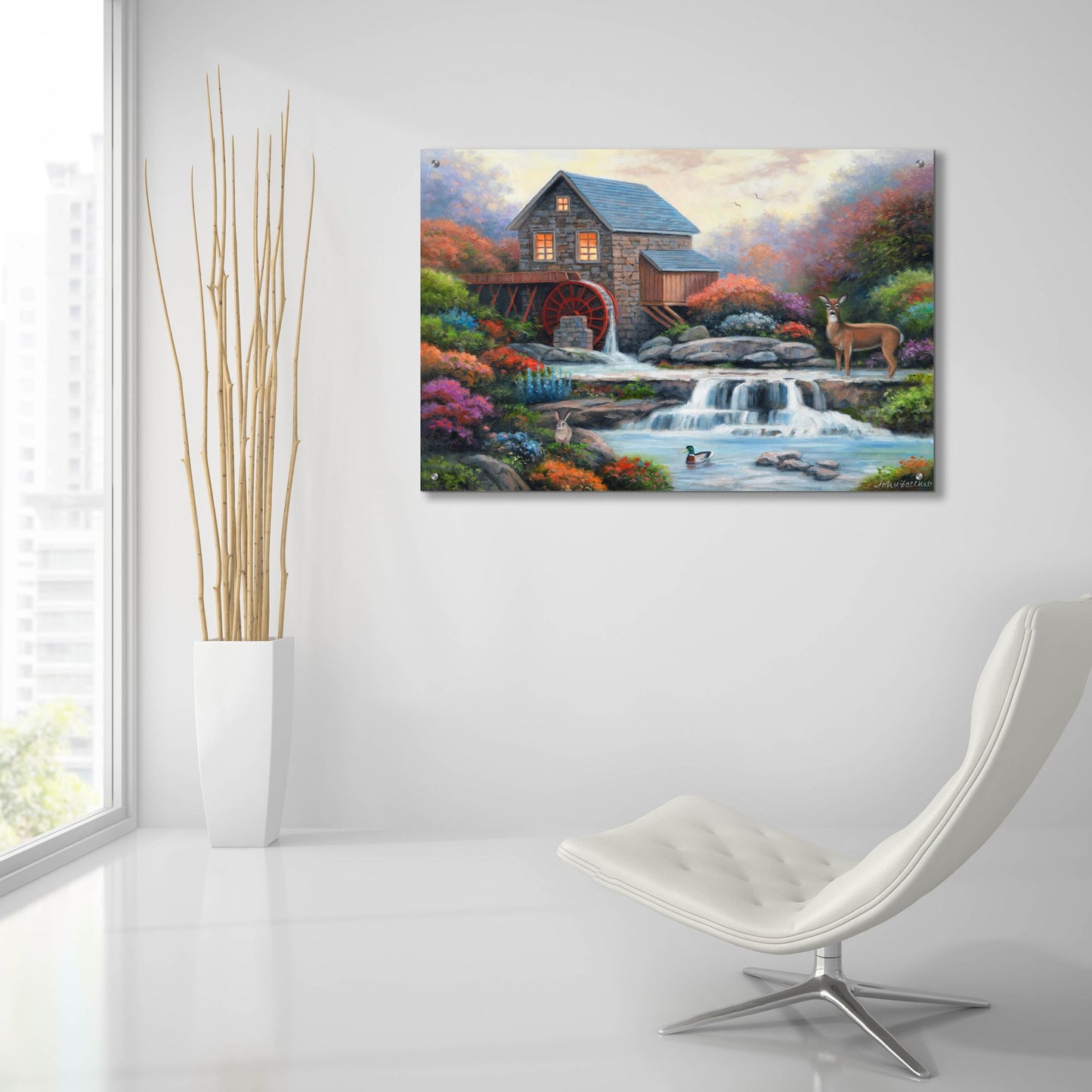 Epic Art 'A Visit to the Waterwheel' by John Zaccheo, Acrylic Glass Wall Art,36x24