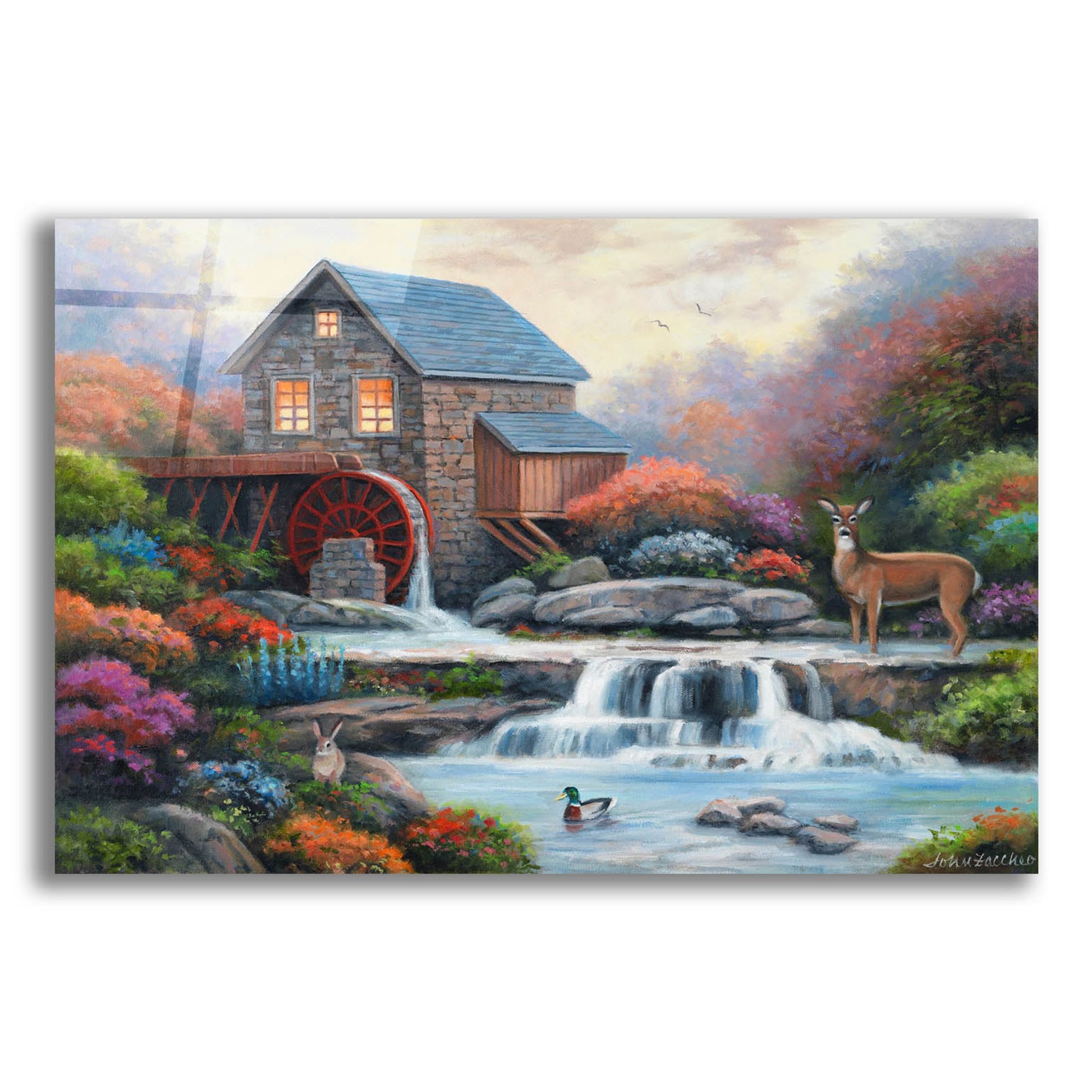 Epic Art 'A Visit to the Waterwheel' by John Zaccheo, Acrylic Glass Wall Art