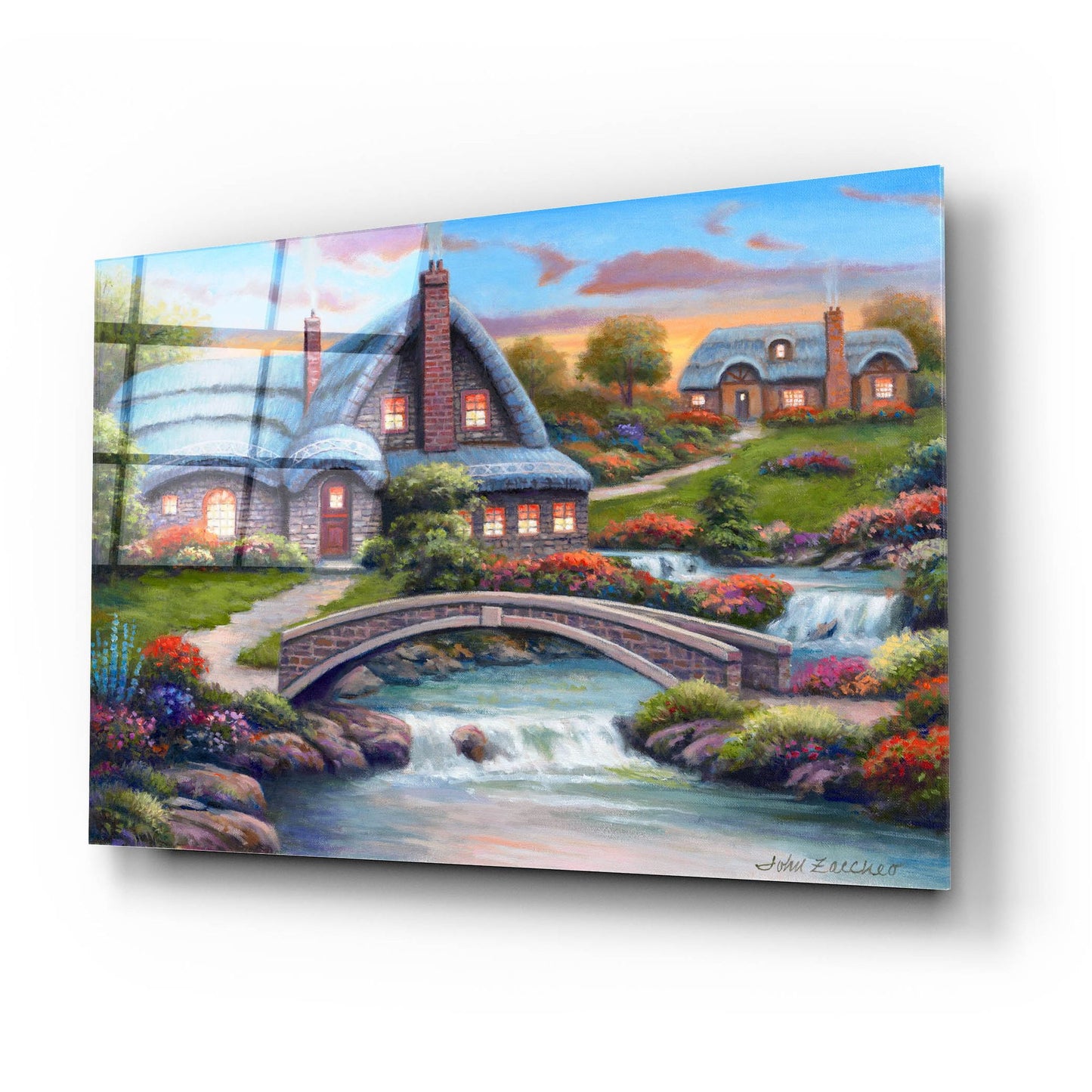 Epic Art 'Stone Bridge Cottages' by John Zaccheo, Acrylic Glass Wall Art,24x16
