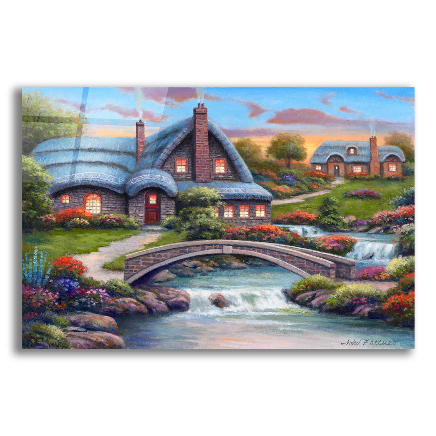 Epic Art 'Stone Bridge Cottages' by John Zaccheo, Acrylic Glass Wall Art,24x16