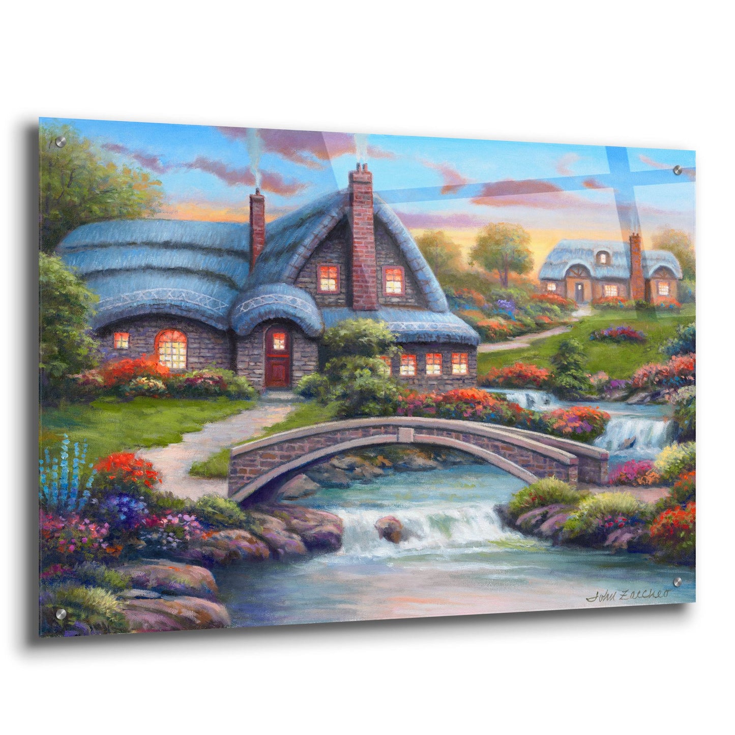 Epic Art 'Stone Bridge Cottages' by John Zaccheo, Acrylic Glass Wall Art,36x24