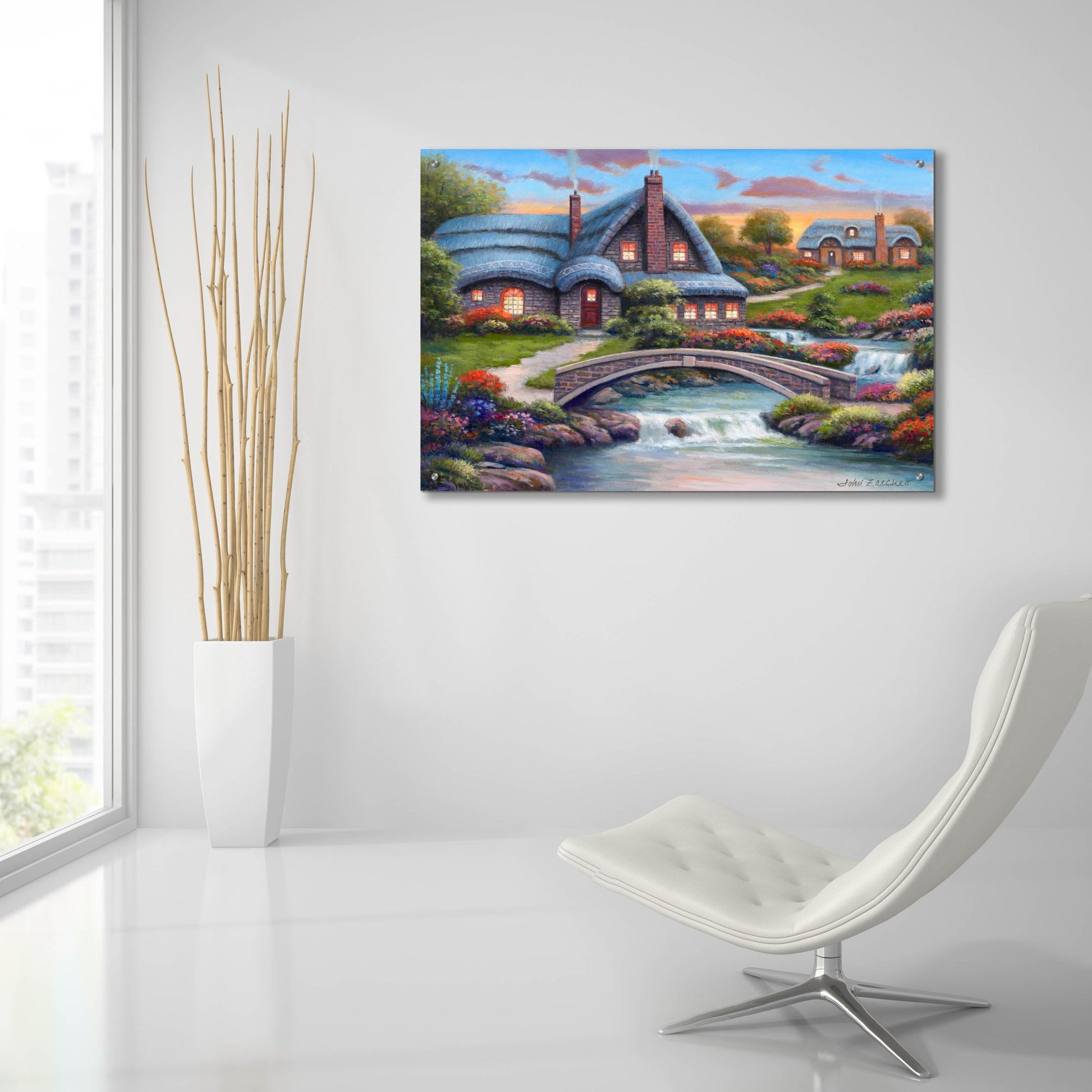 Epic Art 'Stone Bridge Cottages' by John Zaccheo, Acrylic Glass Wall Art,36x24