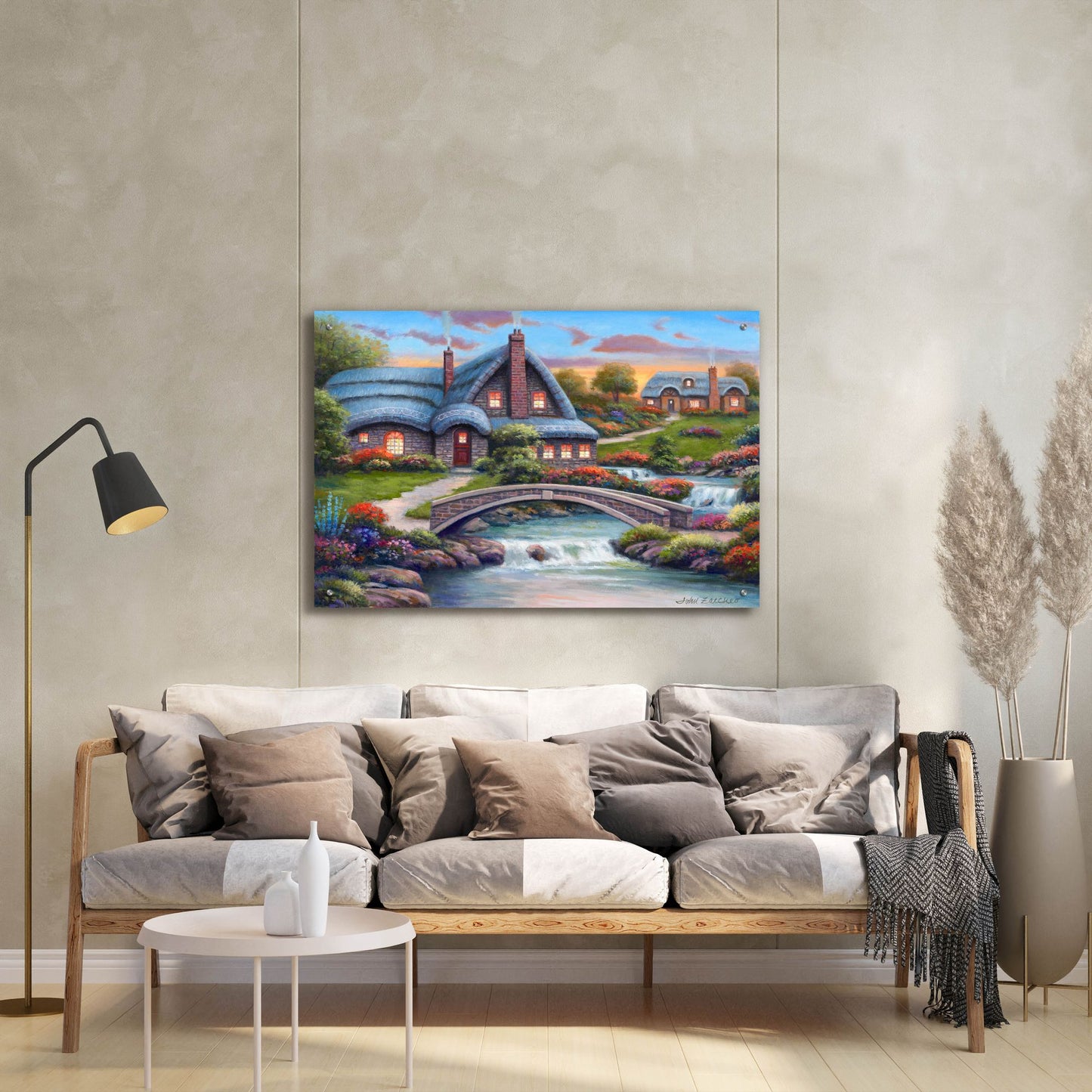 Epic Art 'Stone Bridge Cottages' by John Zaccheo, Acrylic Glass Wall Art,36x24