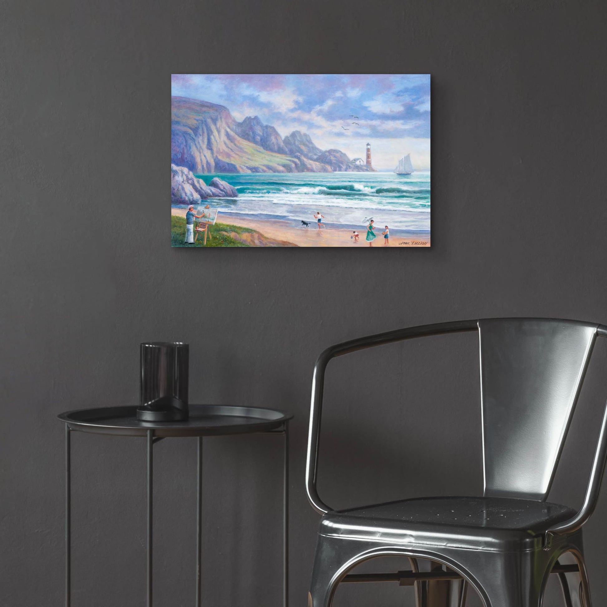 Epic Art 'Painting By the Seaside' by John Zaccheo, Acrylic Glass Wall Art,24x16