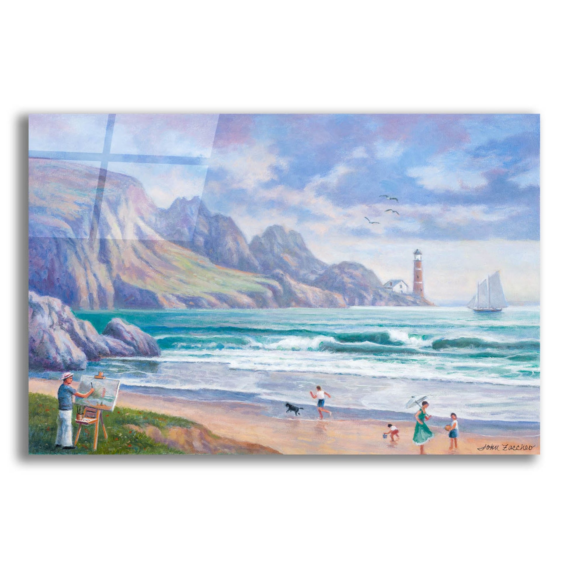 Epic Art 'Painting By the Seaside' by John Zaccheo, Acrylic Glass Wall Art,24x16