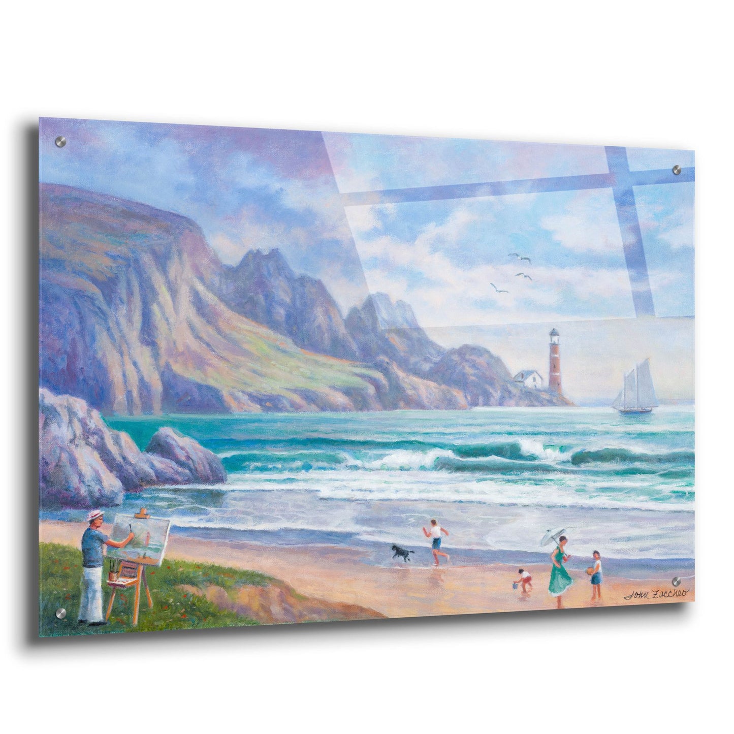 Epic Art 'Painting By the Seaside' by John Zaccheo, Acrylic Glass Wall Art,36x24