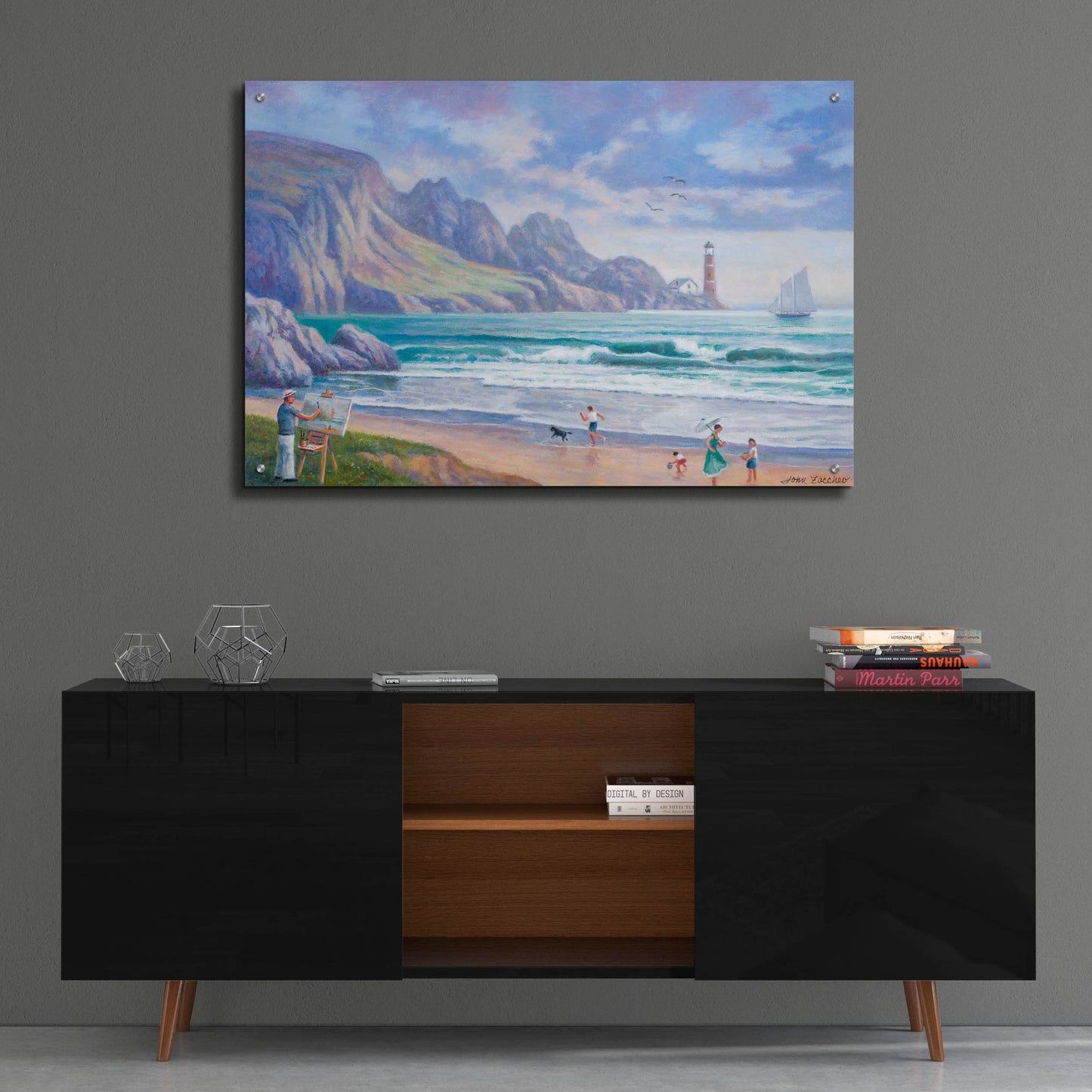 Epic Art 'Painting By the Seaside' by John Zaccheo, Acrylic Glass Wall Art,36x24