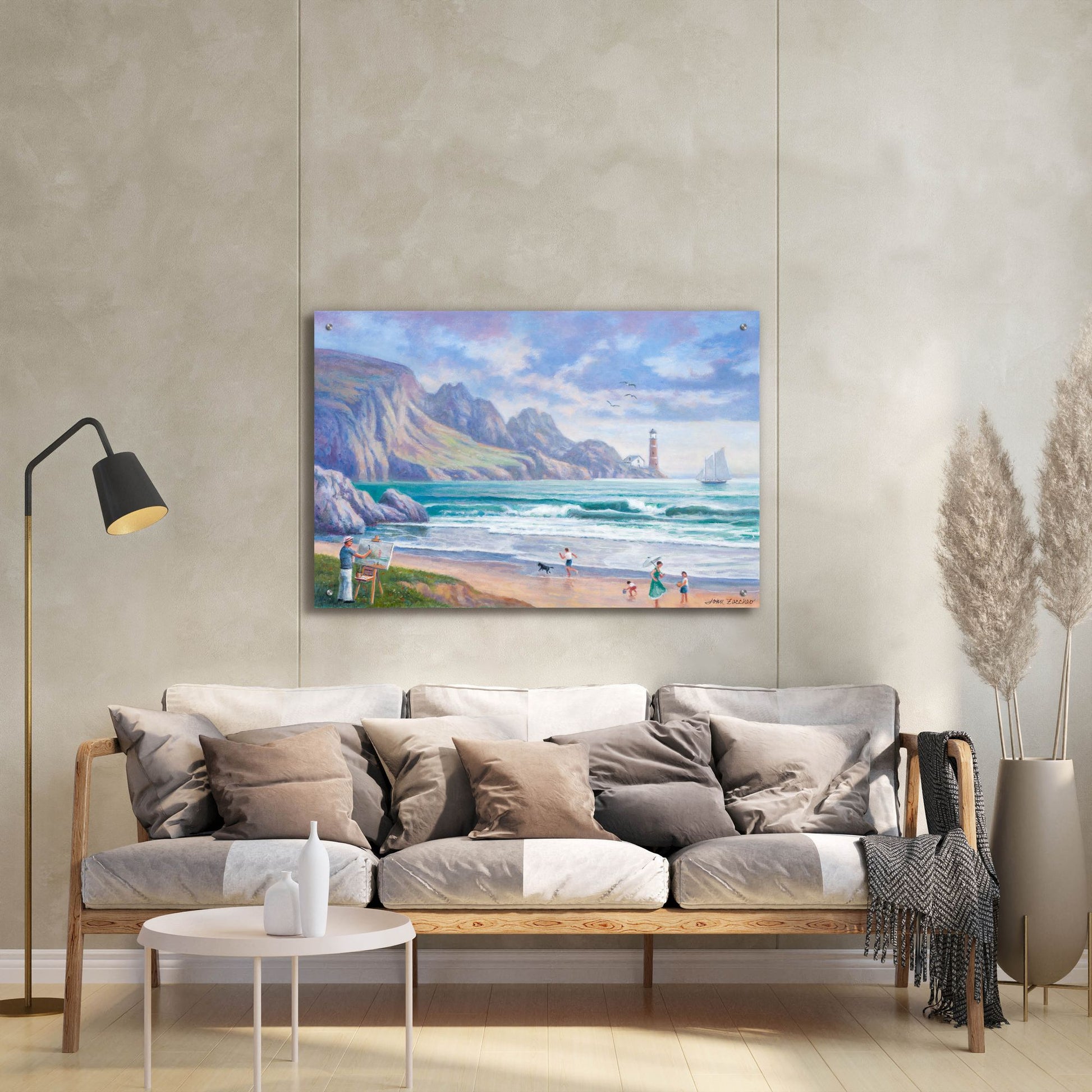 Epic Art 'Painting By the Seaside' by John Zaccheo, Acrylic Glass Wall Art,36x24