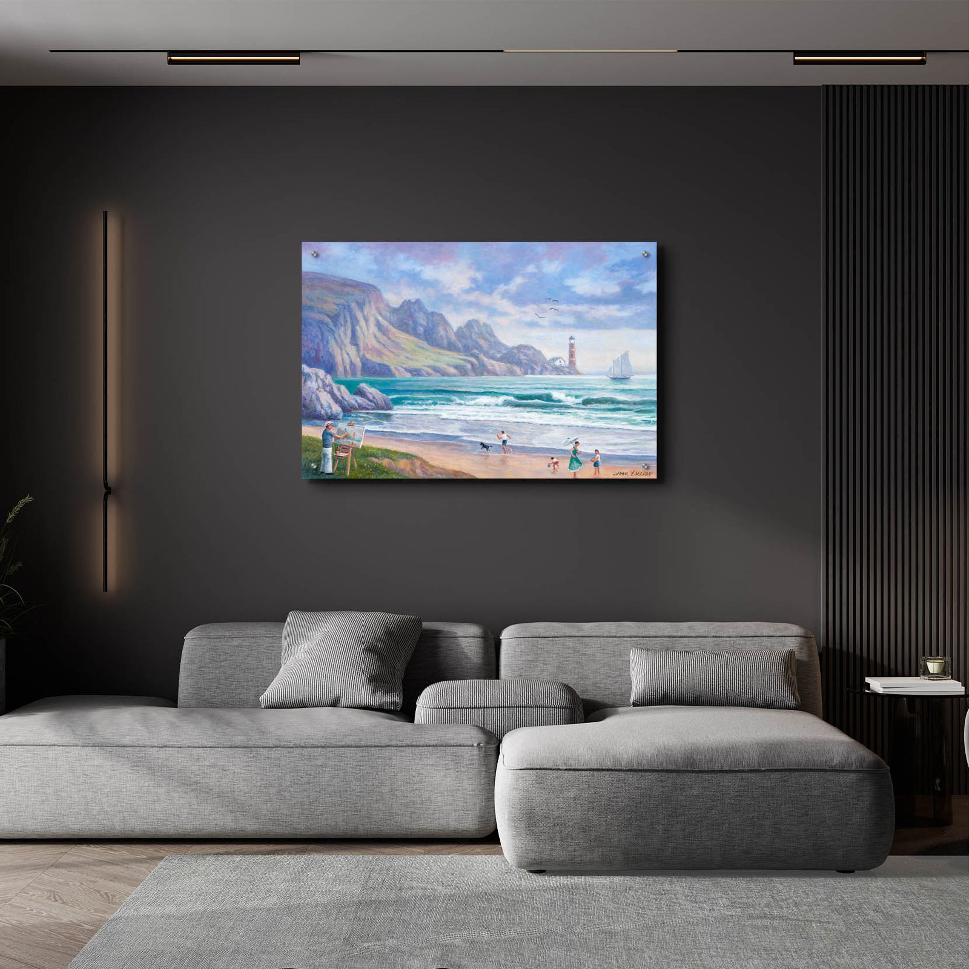 Epic Art 'Painting By the Seaside' by John Zaccheo, Acrylic Glass Wall Art,36x24