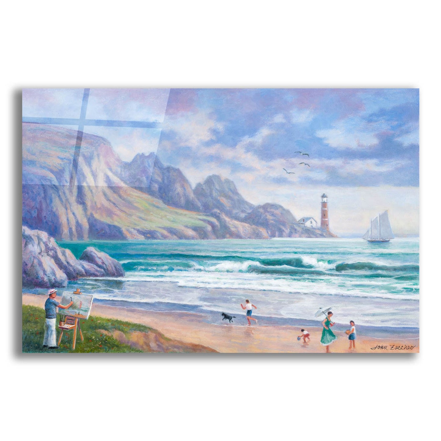 Epic Art 'Painting By the Seaside' by John Zaccheo, Acrylic Glass Wall Art