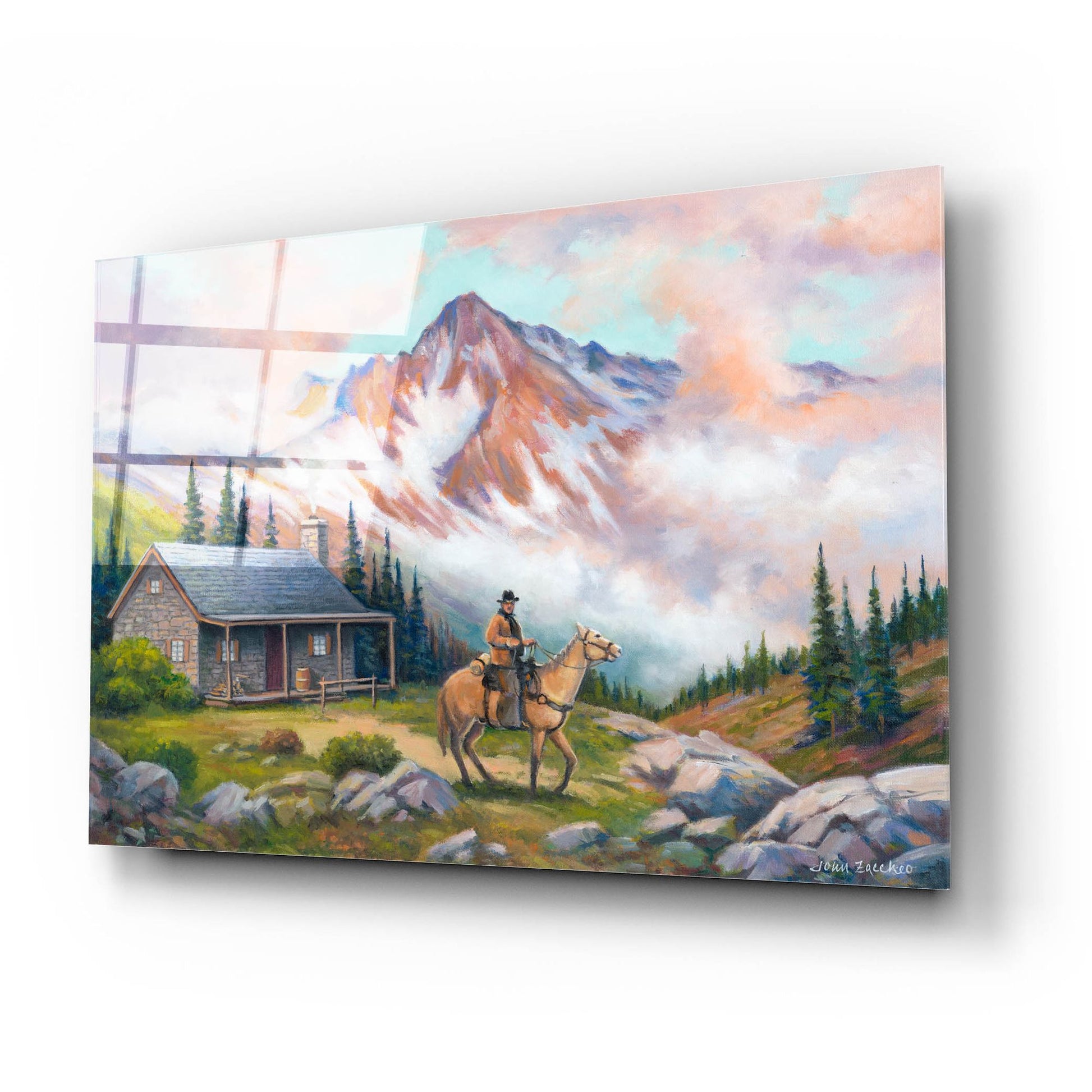 Epic Art 'Country Cabin' by John Zaccheo, Acrylic Glass Wall Art,24x16
