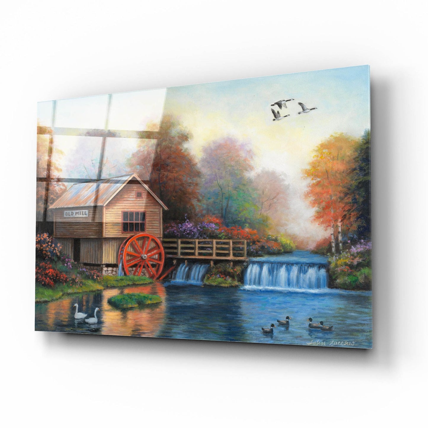 Epic Art 'Autumn at the Old Mill' by John Zaccheo, Acrylic Glass Wall Art,16x12