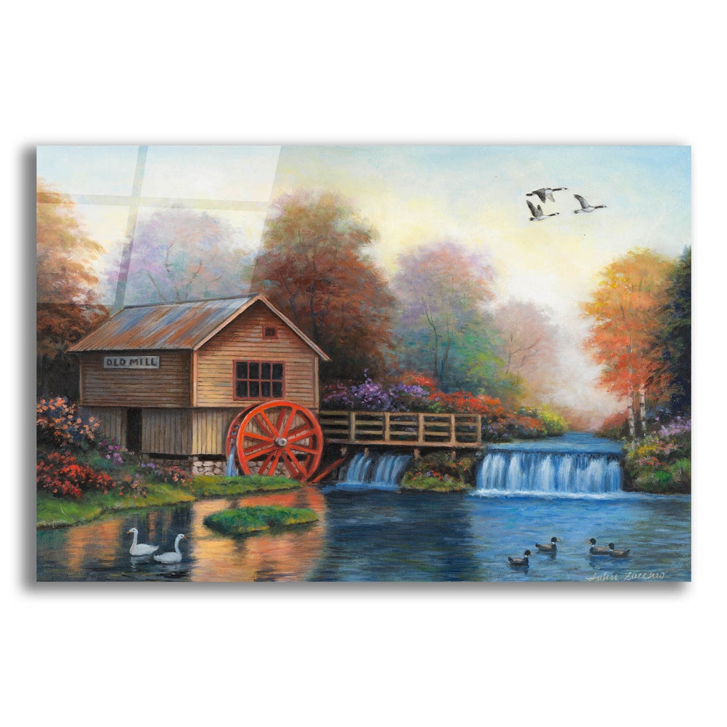 Epic Art 'Autumn at the Old Mill' by John Zaccheo, Acrylic Glass Wall Art,24x16