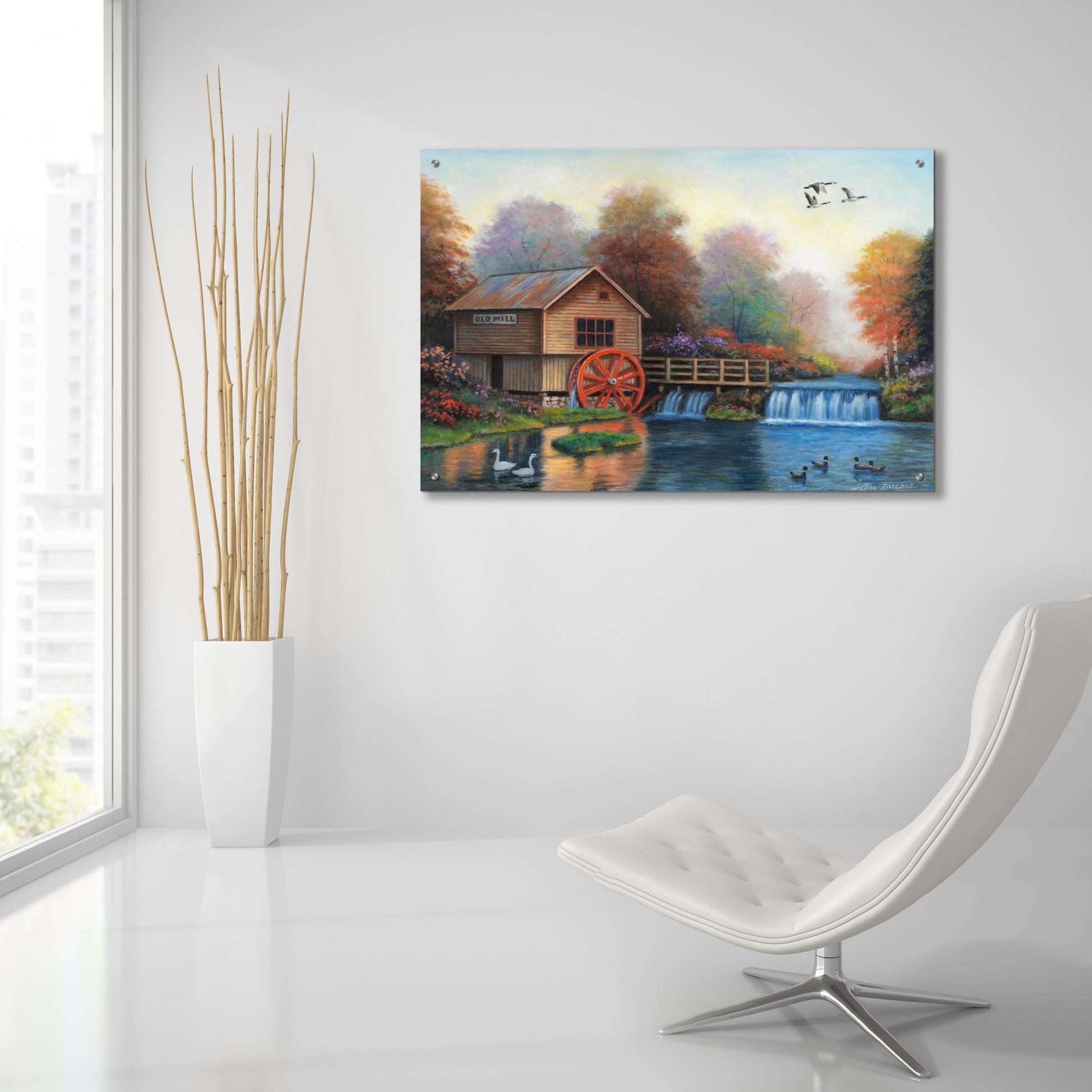 Epic Art 'Autumn at the Old Mill' by John Zaccheo, Acrylic Glass Wall Art,36x24