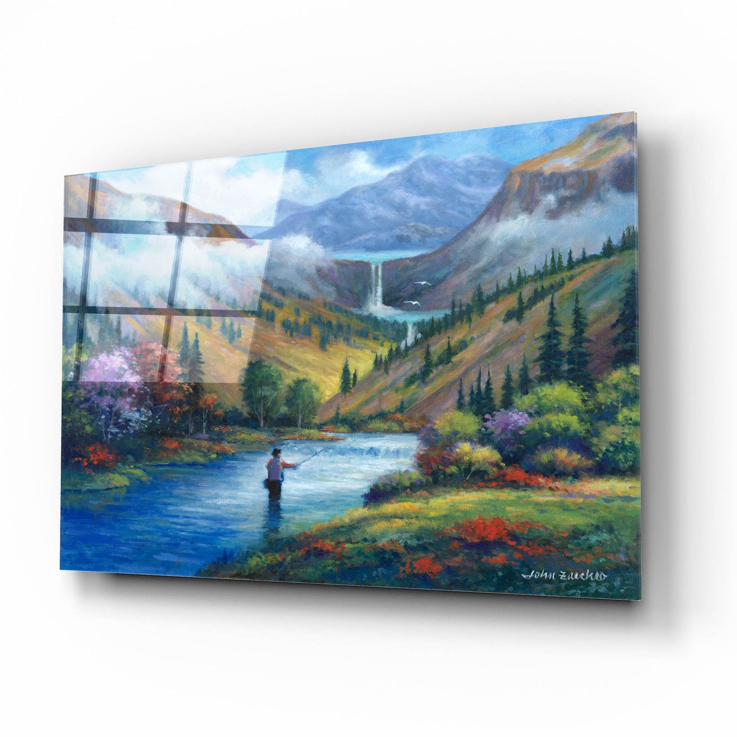 Epic Art 'Vista View of a Fly Fisherman' by John Zaccheo, Acrylic Glass Wall Art,16x12