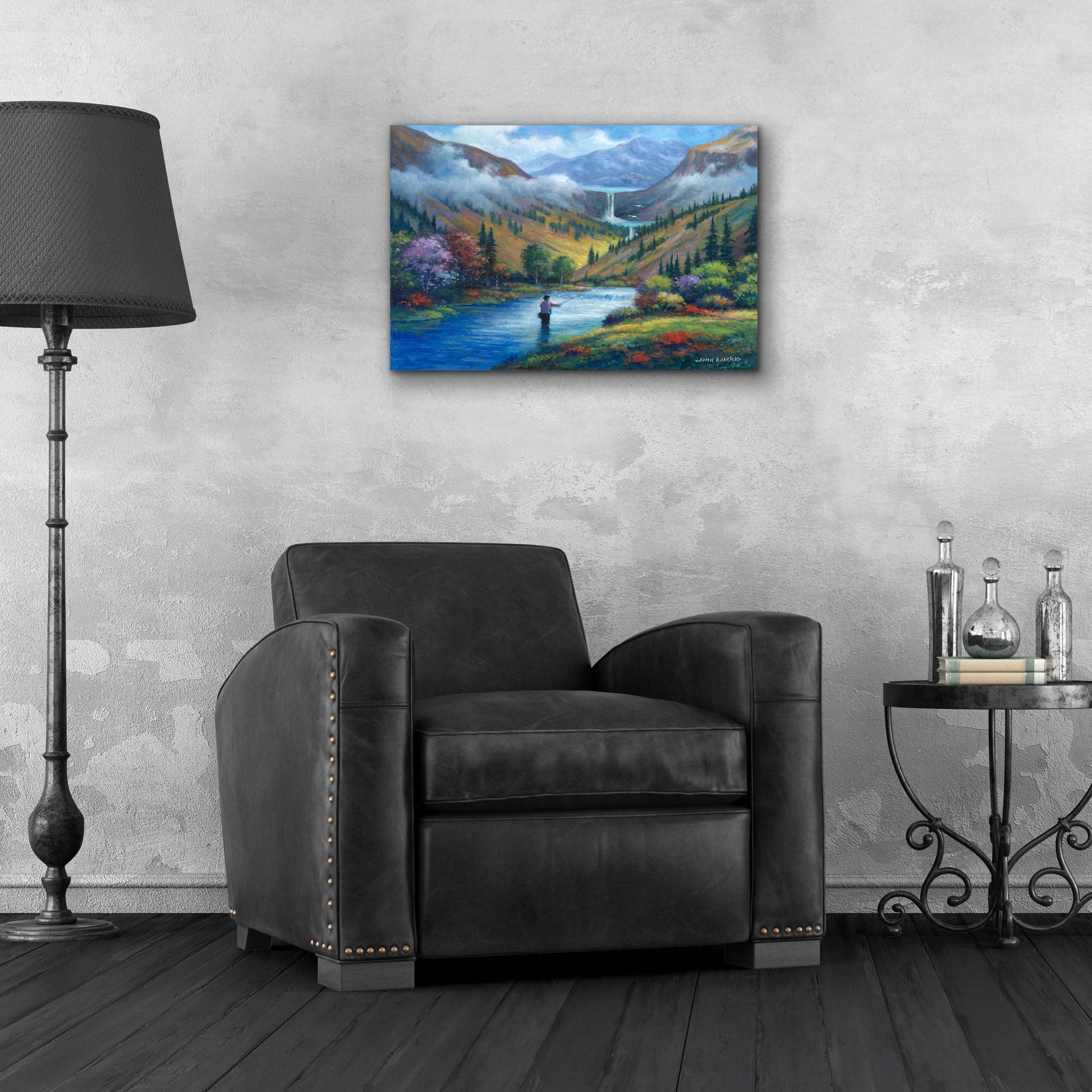 Epic Art 'Vista View of a Fly Fisherman' by John Zaccheo, Acrylic Glass Wall Art,24x16