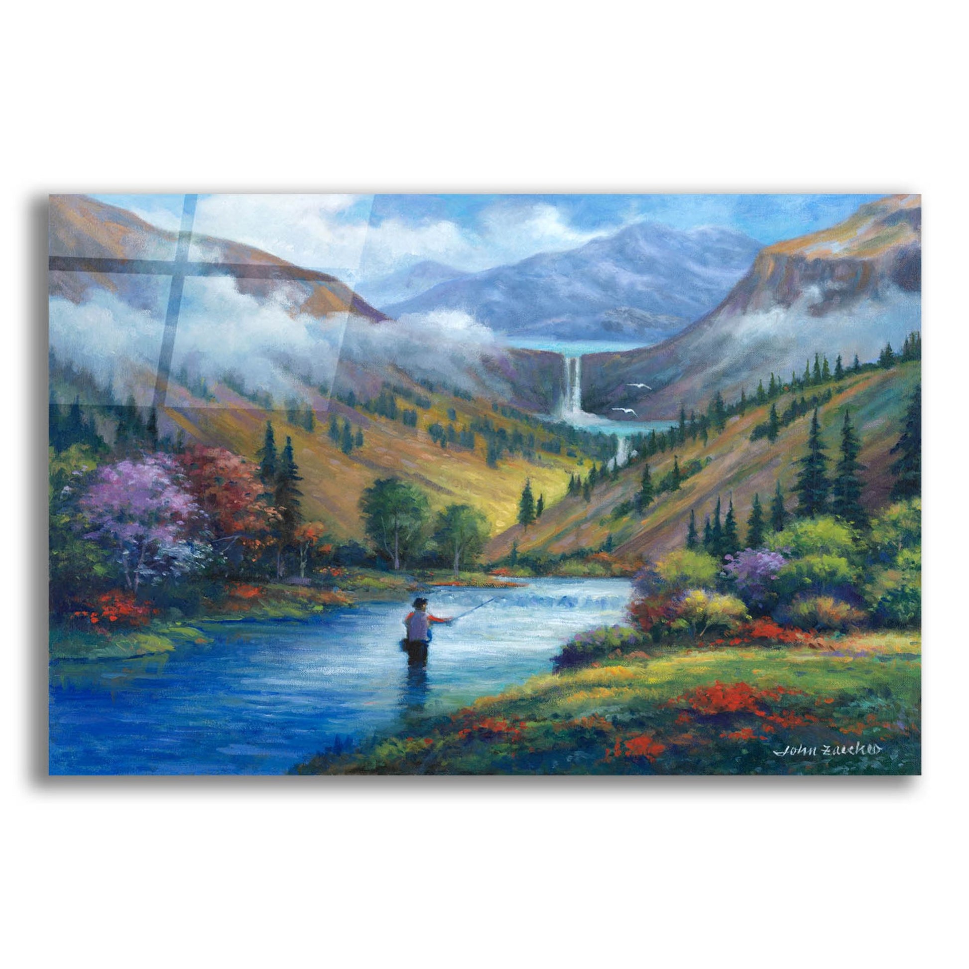 Epic Art 'Vista View of a Fly Fisherman' by John Zaccheo, Acrylic Glass Wall Art,24x16