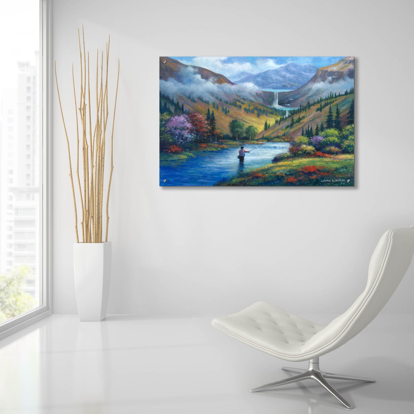 Epic Art 'Vista View of a Fly Fisherman' by John Zaccheo, Acrylic Glass Wall Art,36x24