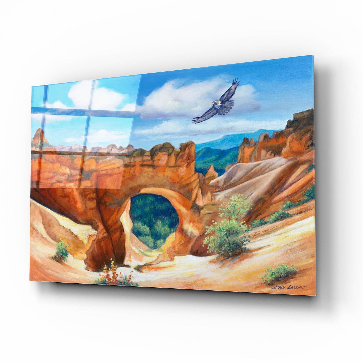 Epic Art 'Hawk Over Bryce Canyon' by John Zaccheo, Acrylic Glass Wall Art,16x12