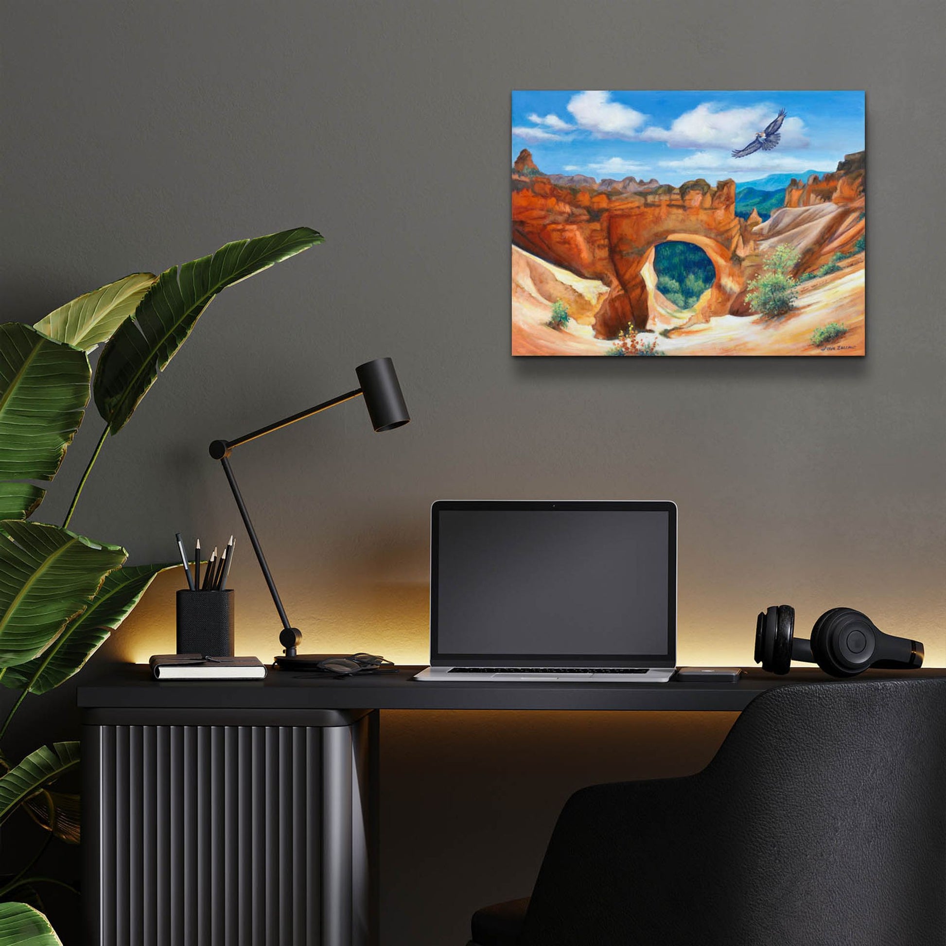 Epic Art 'Hawk Over Bryce Canyon' by John Zaccheo, Acrylic Glass Wall Art,16x12