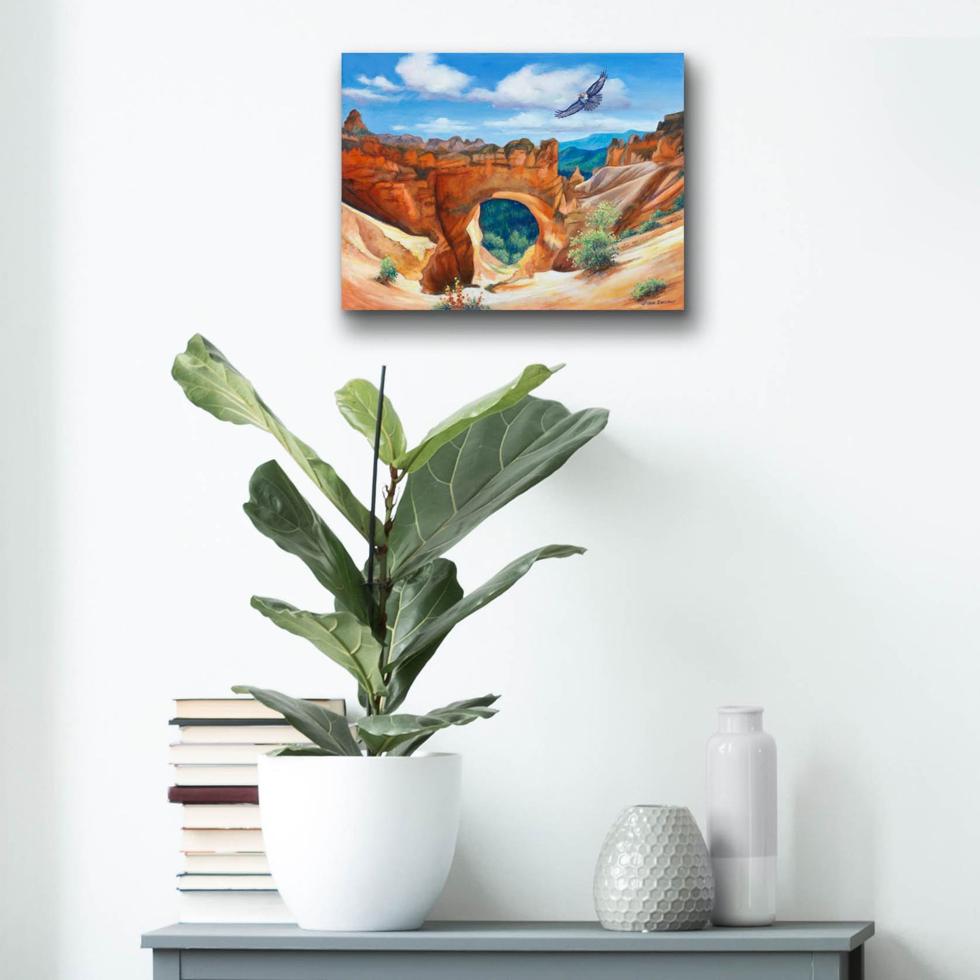 Epic Art 'Hawk Over Bryce Canyon' by John Zaccheo, Acrylic Glass Wall Art,16x12